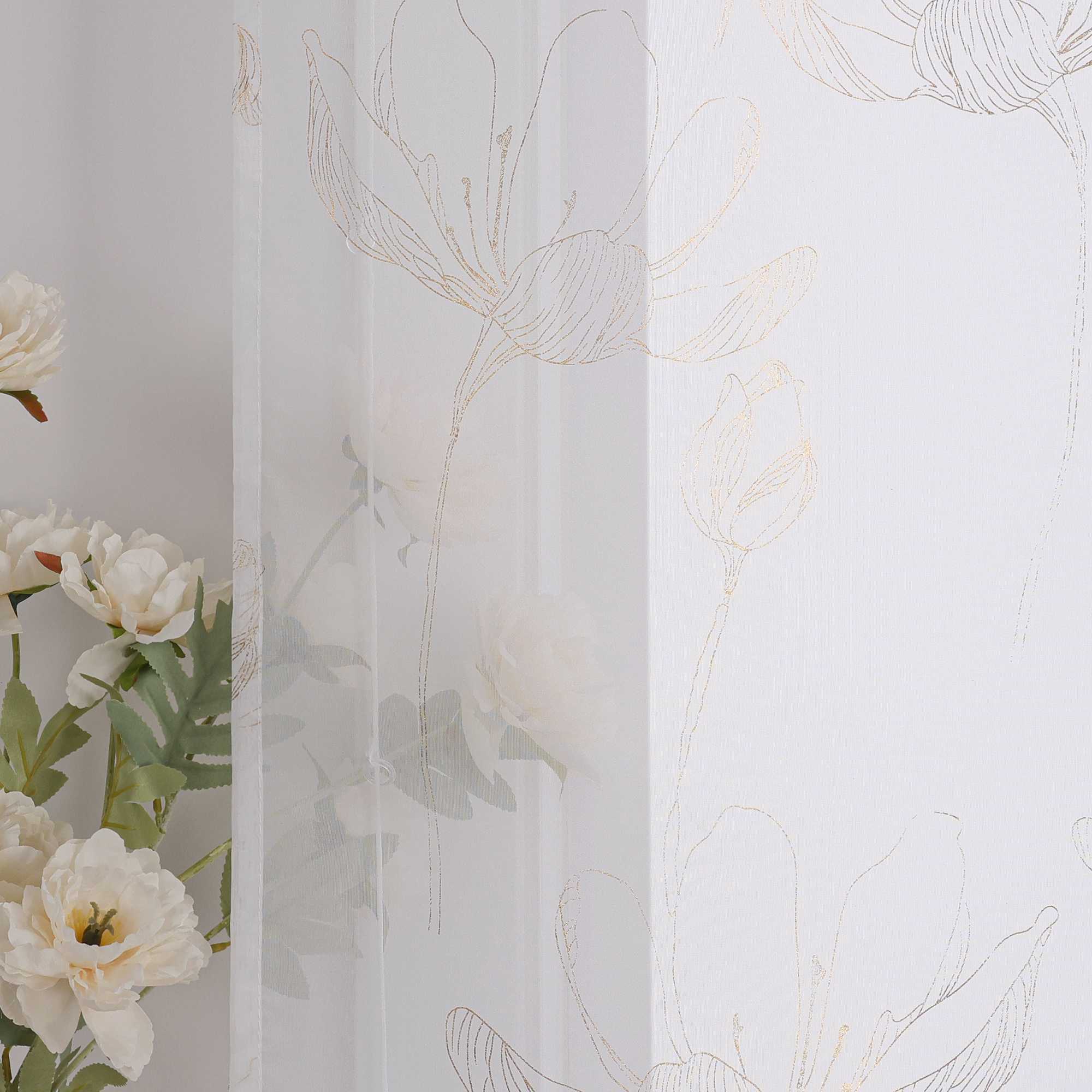 Transparente Raffrollo mit Lotusmuster und Klettband