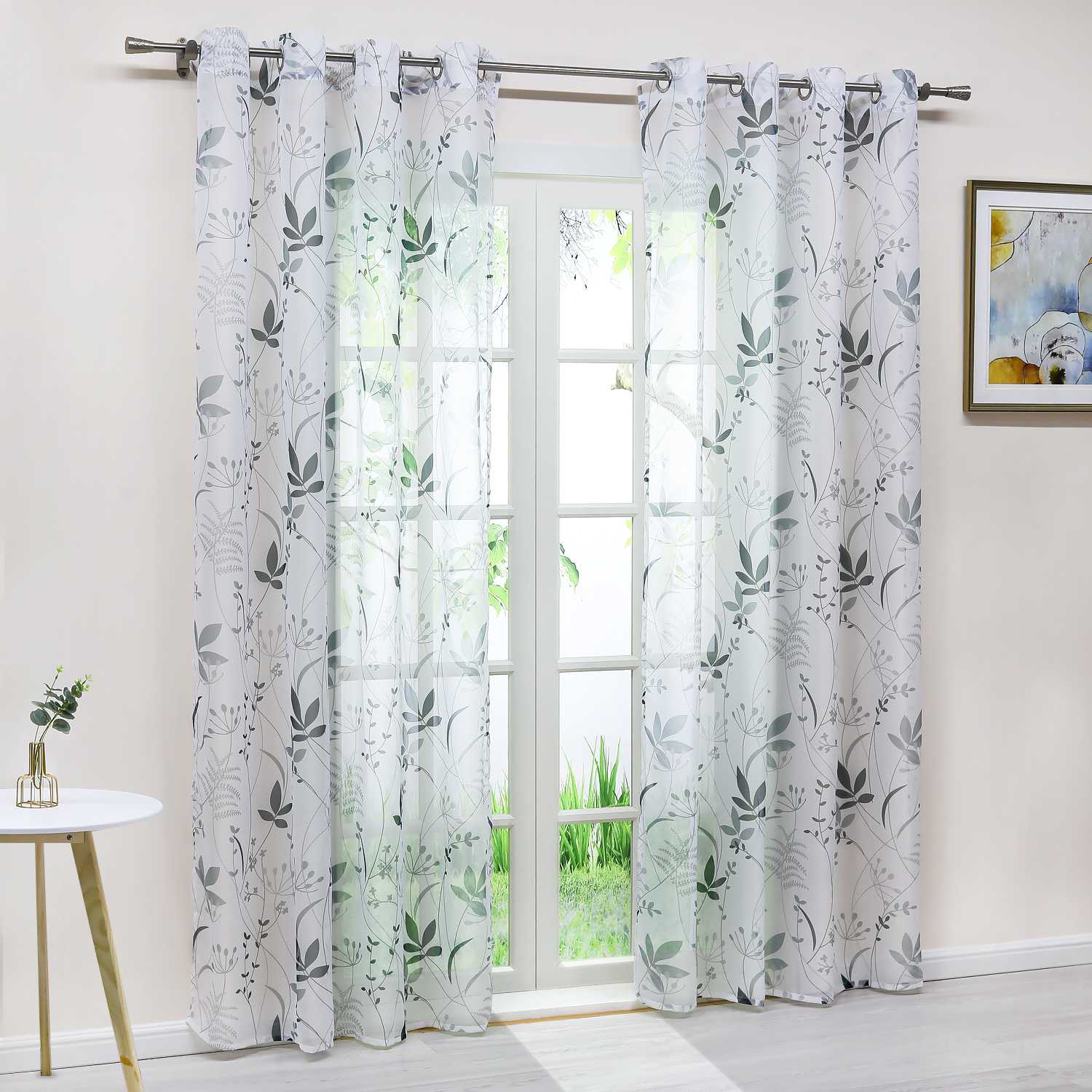 Transparenter Vorhang mit Blättermuster leicht Schutzfunktion Gartenstil 1 Stück