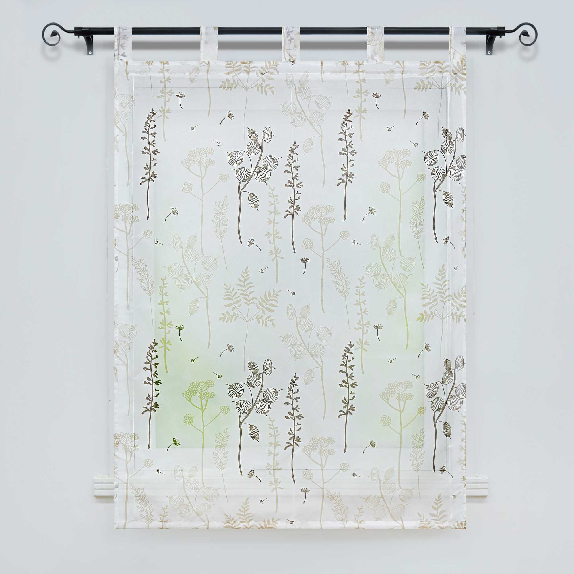 Raffrollo mit Schlaufen Voile Raffgardine Modern Küche Gardinen mit Laternenblume Muster Wohnzimmer Halbtransparent