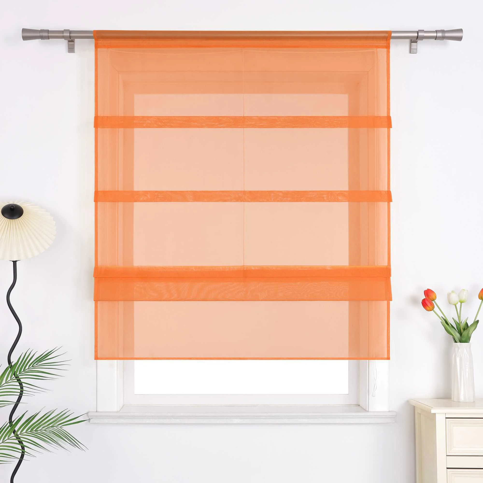 Raffrollo Voile Raffgardinen durch Tunnelzug Bändchenrollo Küche Gardinen Transparent Uni 1 Stück