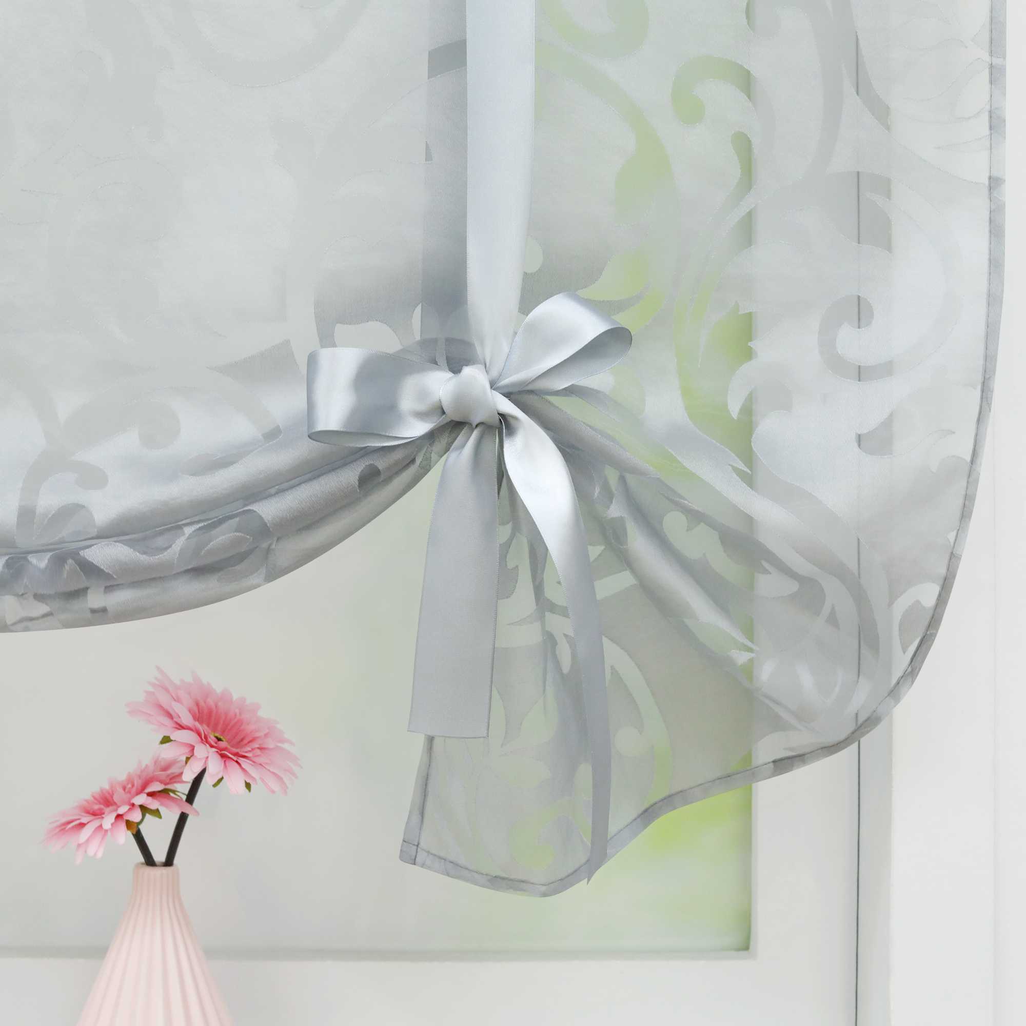 Raffrollo durch Tunnelzug romantische Rollo mit floralem Muster transparentes Vorhang für Wohnzimmerfenster 1 Stück