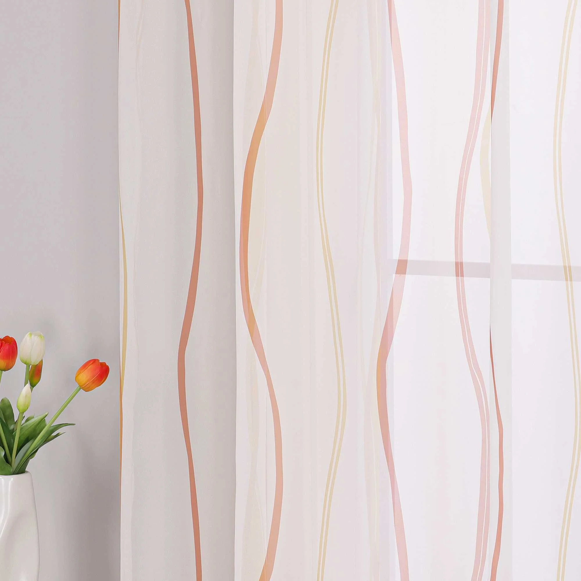 Vorhang Schlaufenschal aus Polyester mit bunten Wellenmustern tranparent 1 stück