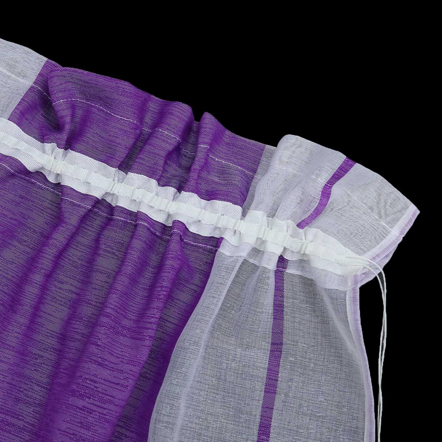 Scheibengardine durch Stangendurchzug zusammenziehbar weiße Streifenmuster halbtransparent 1 Stück