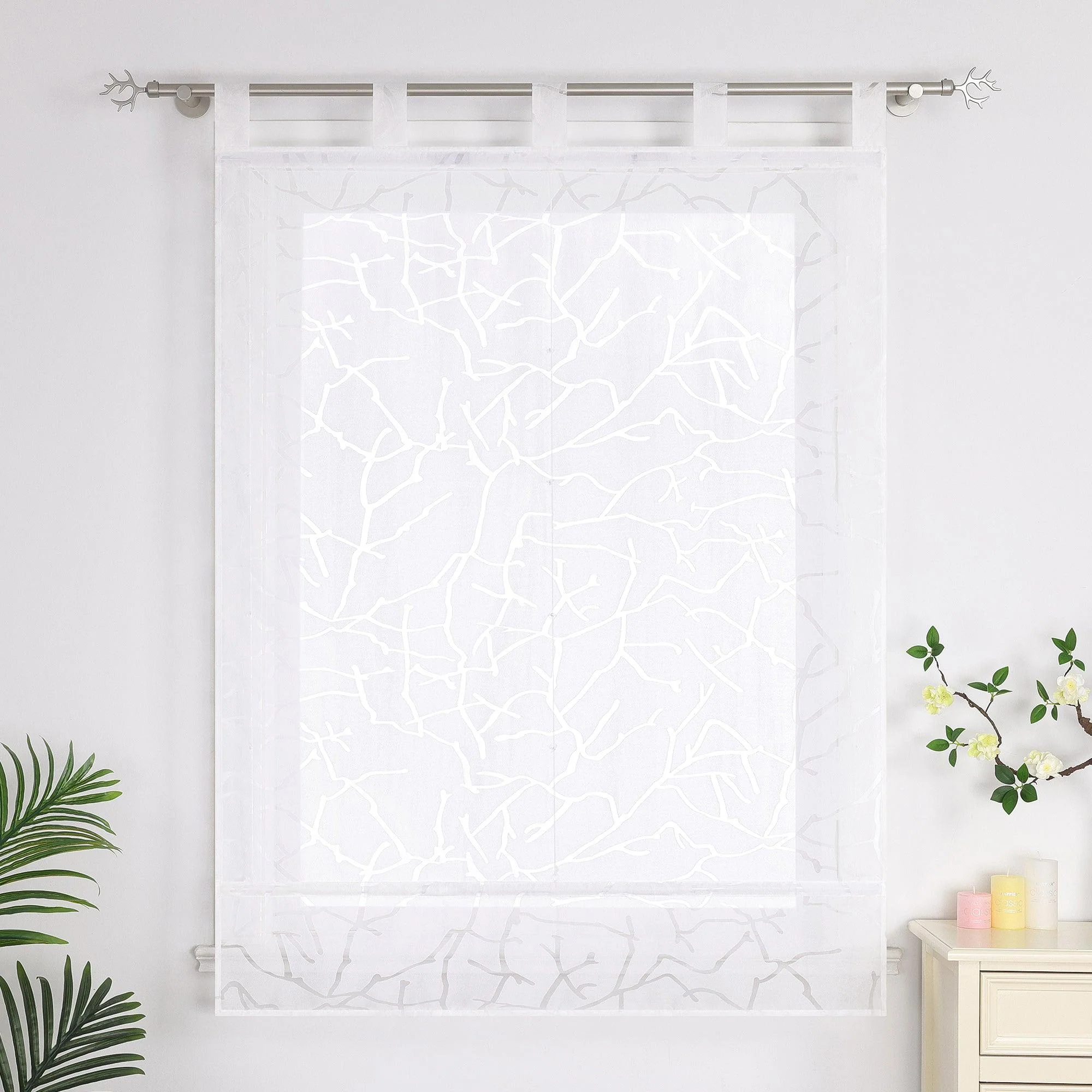 Rollo Schlaufengardine  halbtransparent  mit gestreiftmuster und Dekofalten Unifarbe 1 Stück