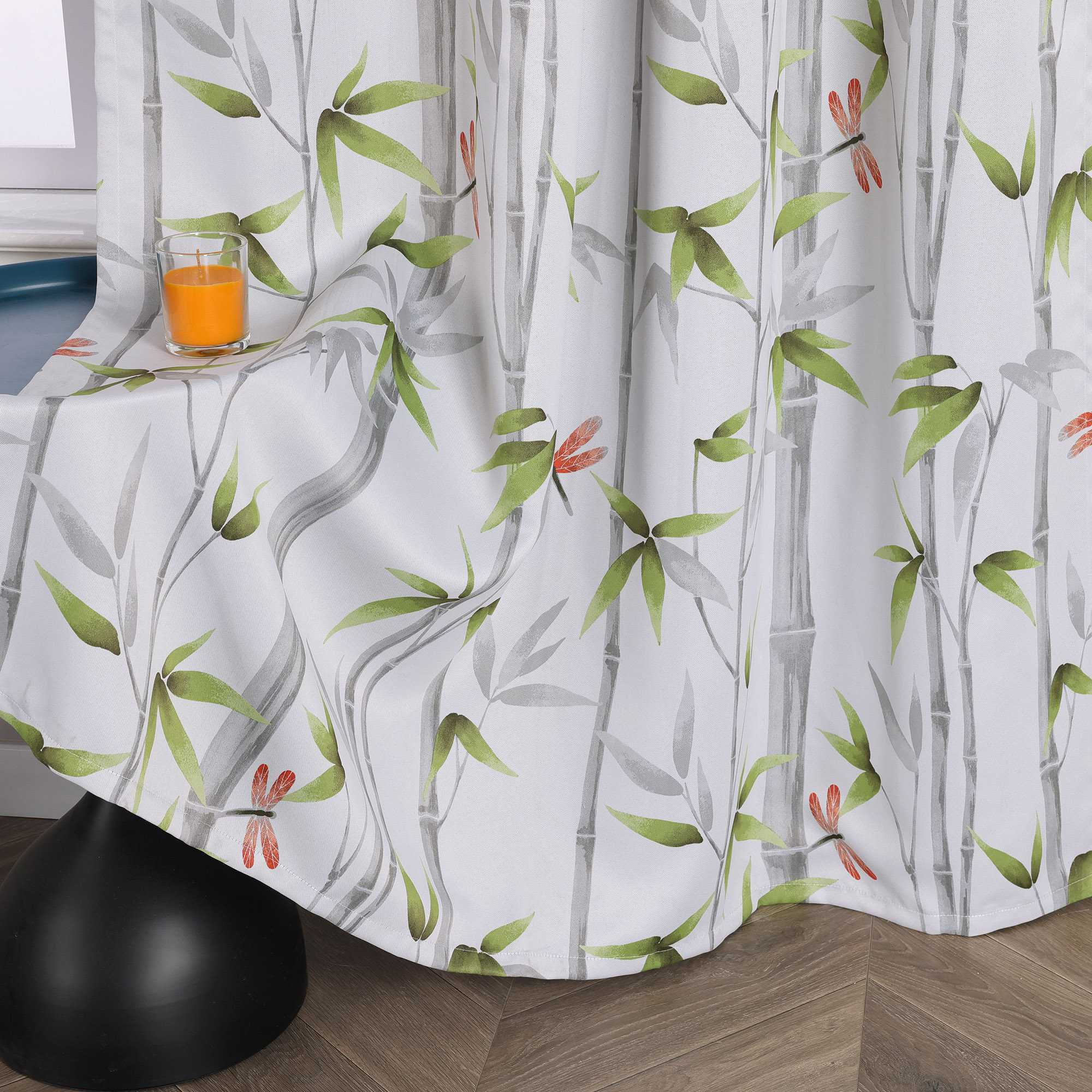 Verdunkelungsvorhänge Ösenschal Blickdicht mit Bambusmuster Hitzeschutz schlafzimmer Thermovorhang