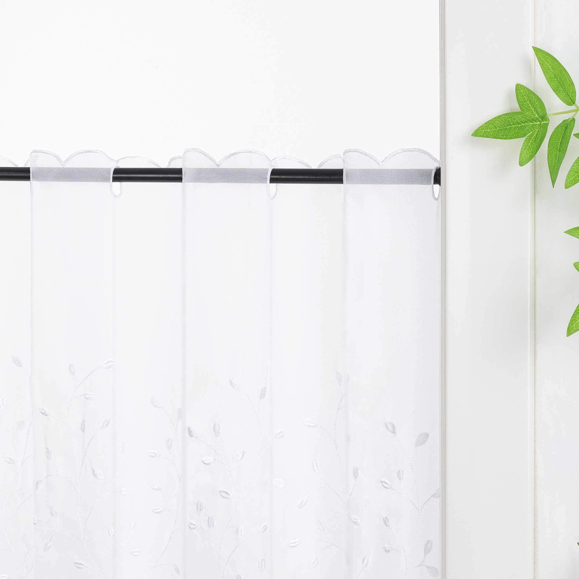 Scheibengardine mit Blumenstickerei Modern Voile Bistrogardine mit Lochleiste Unifarbige Kurzstores Landhausstil Transparent 1 Stück