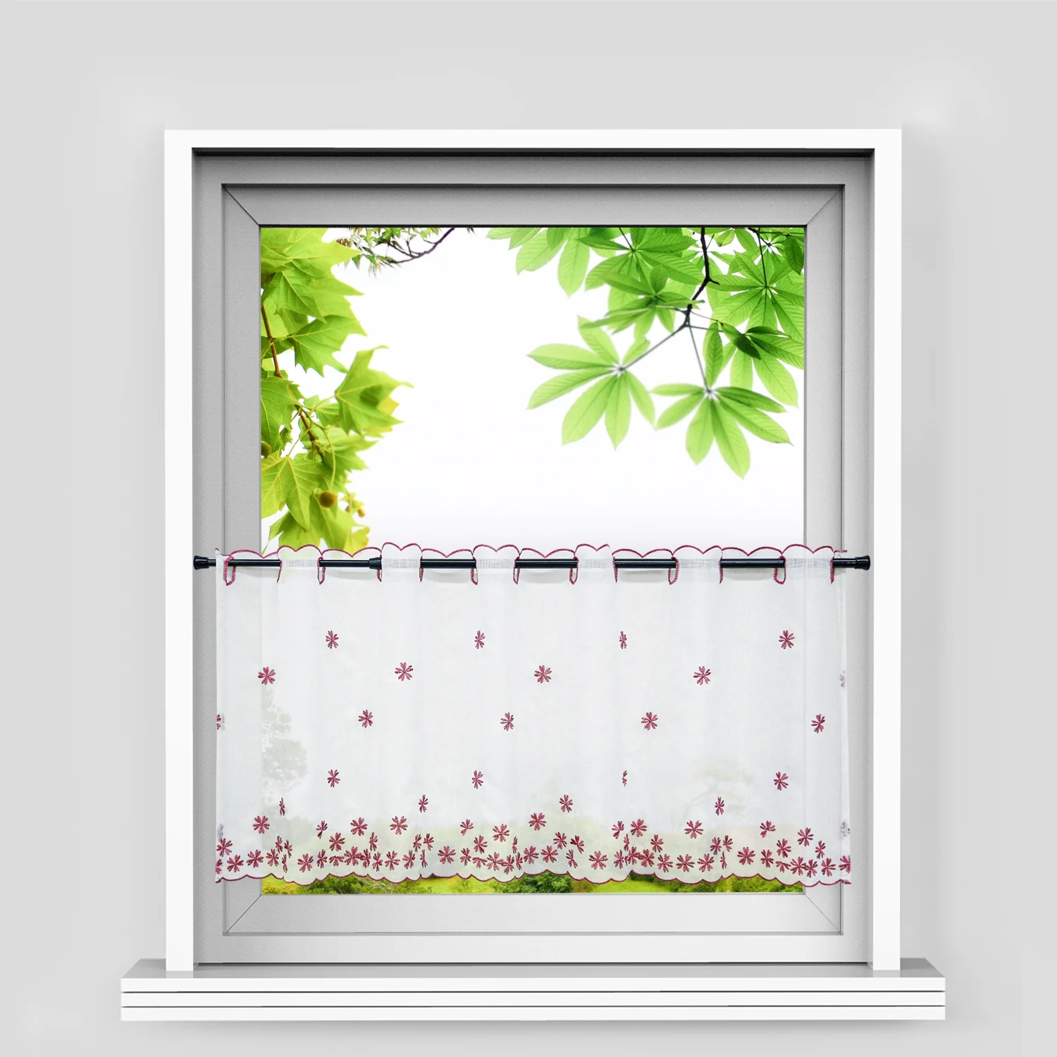 Scheibengardinen mit kleinen Blumenmuster Stickerei im Landhausstil