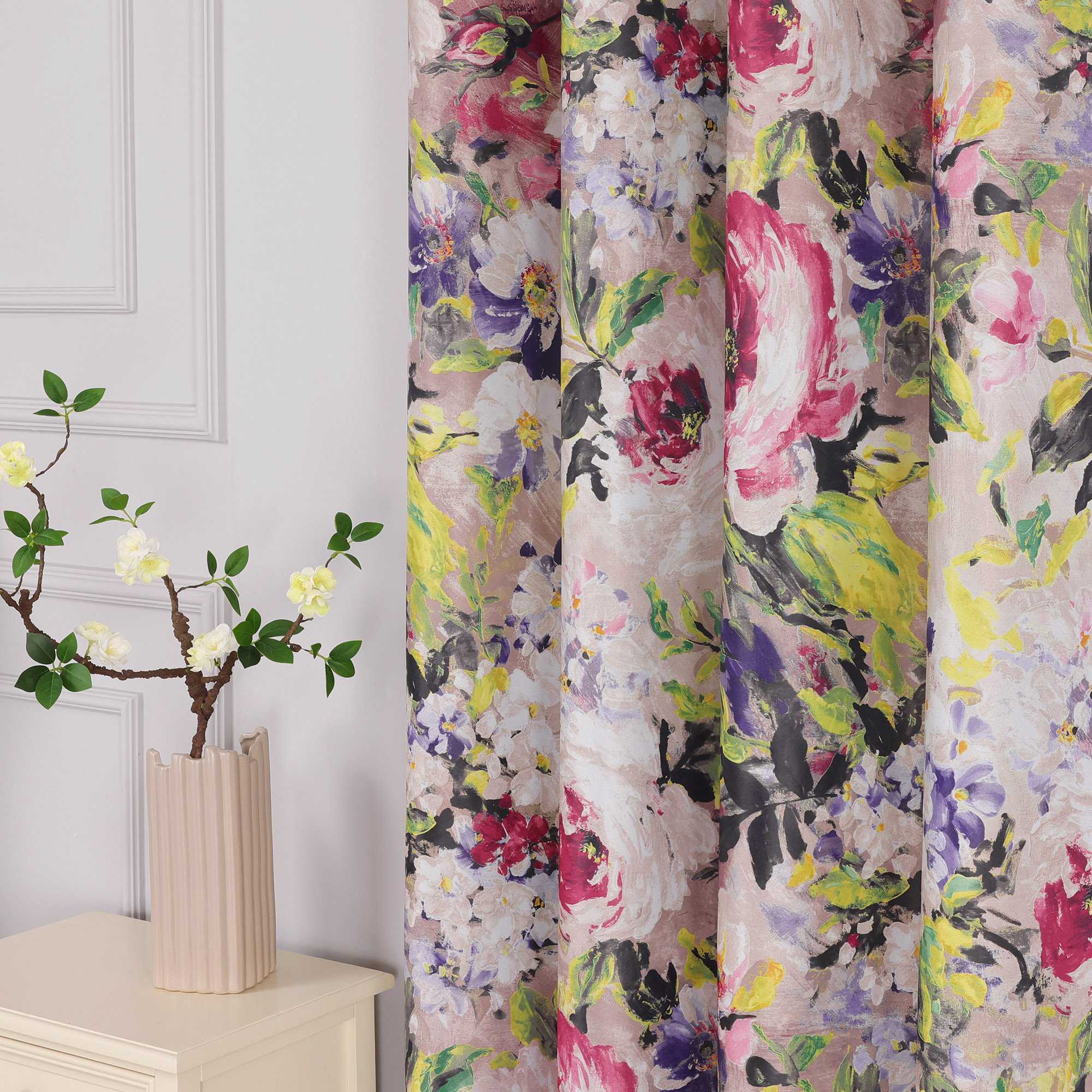 Verdunkelungsvorhänge Blickdichte Gardinen mit Ösen Thermovorhang mit Ölgemälde-Pfingstrosen Schlafzimmer Wohnzimmer 1 Stück