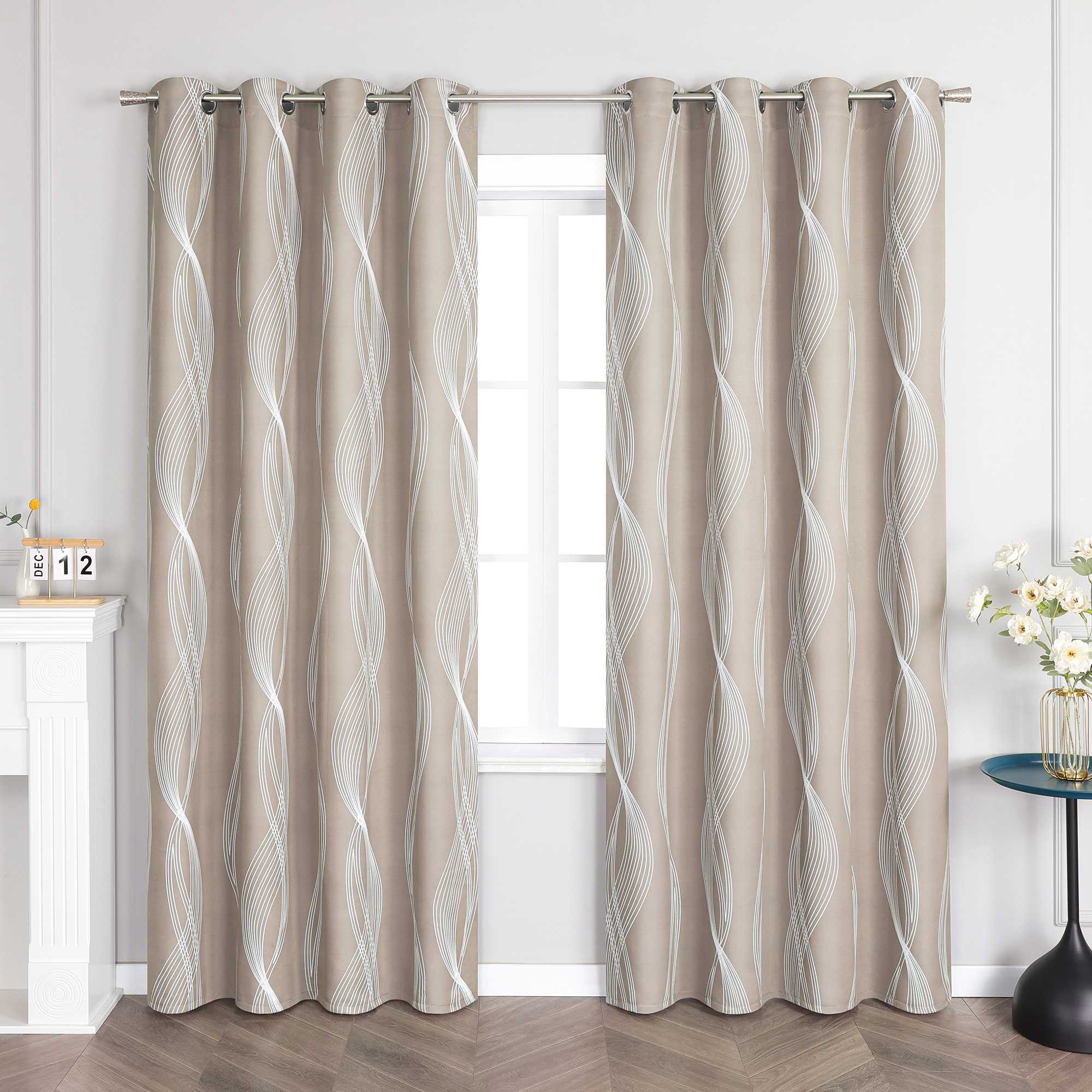 Verdunkelungsvorhänge Ösenschal Blickdichte Gardinen Modern Thermovorhang Wohnzimmer mit Wasserwellenmuster 1 Stück