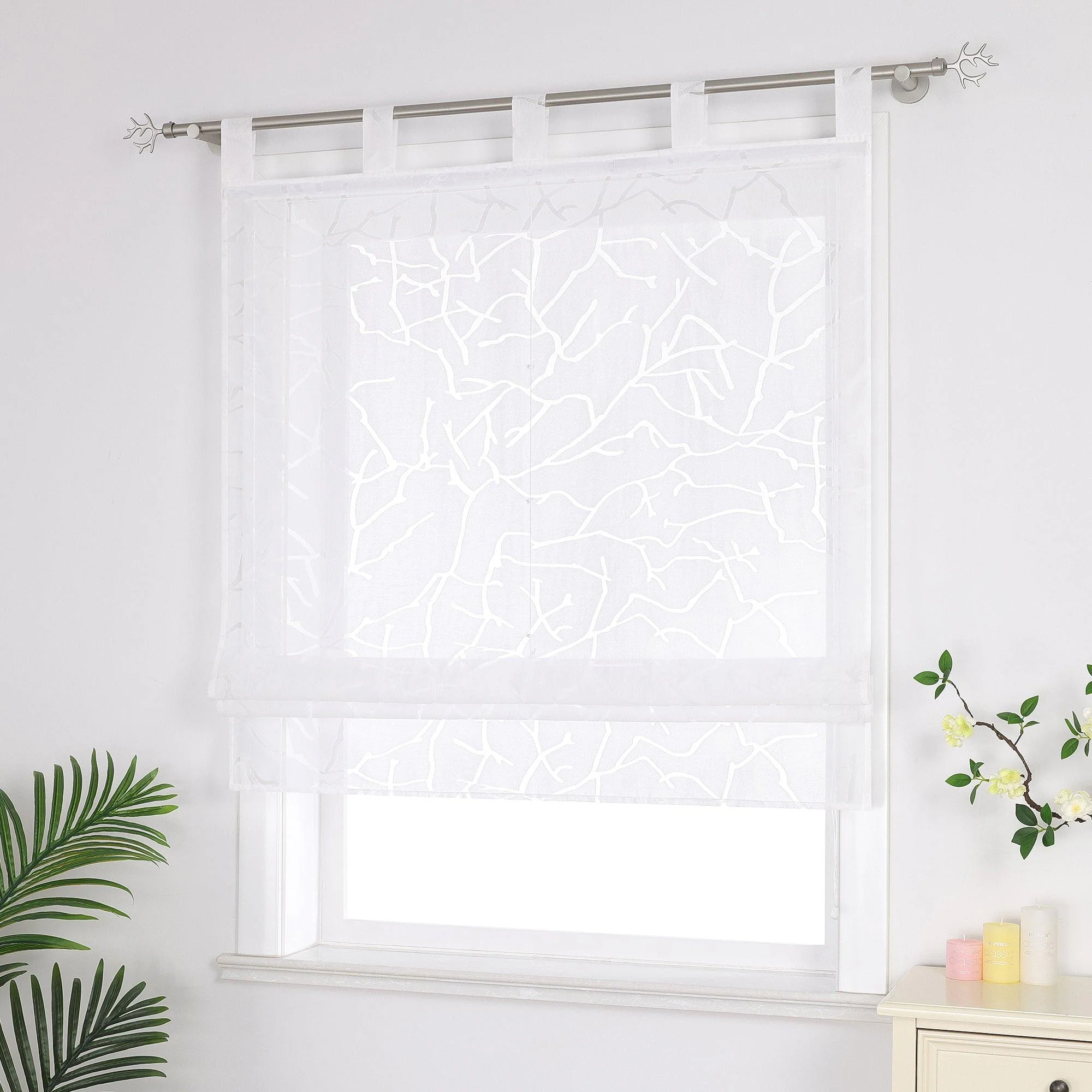 Rollo Schlaufengardine  halbtransparent  mit gestreiftmuster und Dekofalten Unifarbe 1 Stück