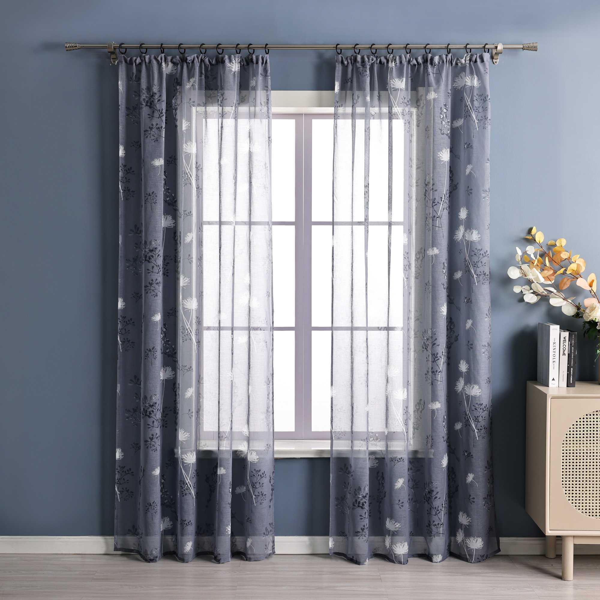 Transparente Vorhang aus Polyester durch Kräuselband mit Unregelmäßigen botanischen Mustern 1 stück