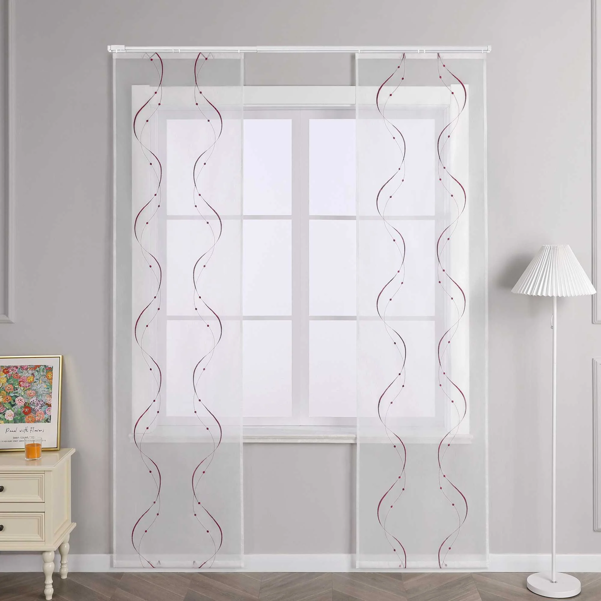 Schiebegardine Klettbandschal aus Polyester mit Wellenmuster transparent durch Klettband 2 stücke