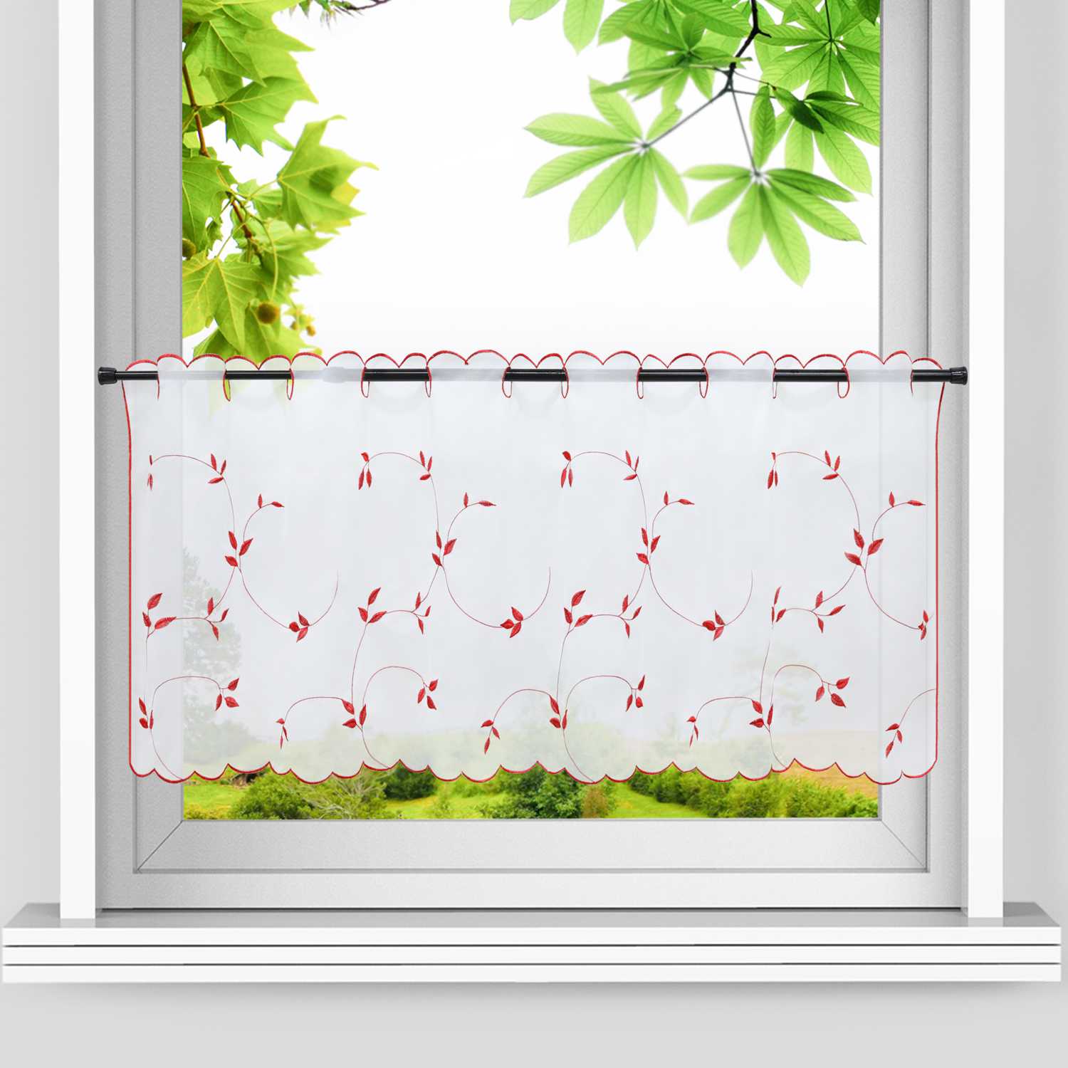 Scheibengardinen Voile Bistrogardinen mit Blattstickerei Transparent Bestickte Küche Kurzstores