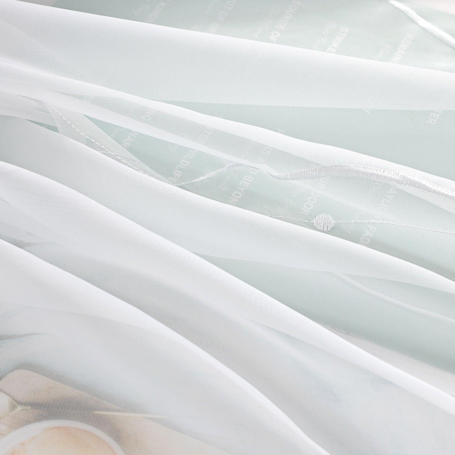 Raffrollo mit Klettband Küche Gardinen Raffgardinen Voile Bändchenrollo mit Wellenperlenmuster Stickerei Transparent 1 Stück