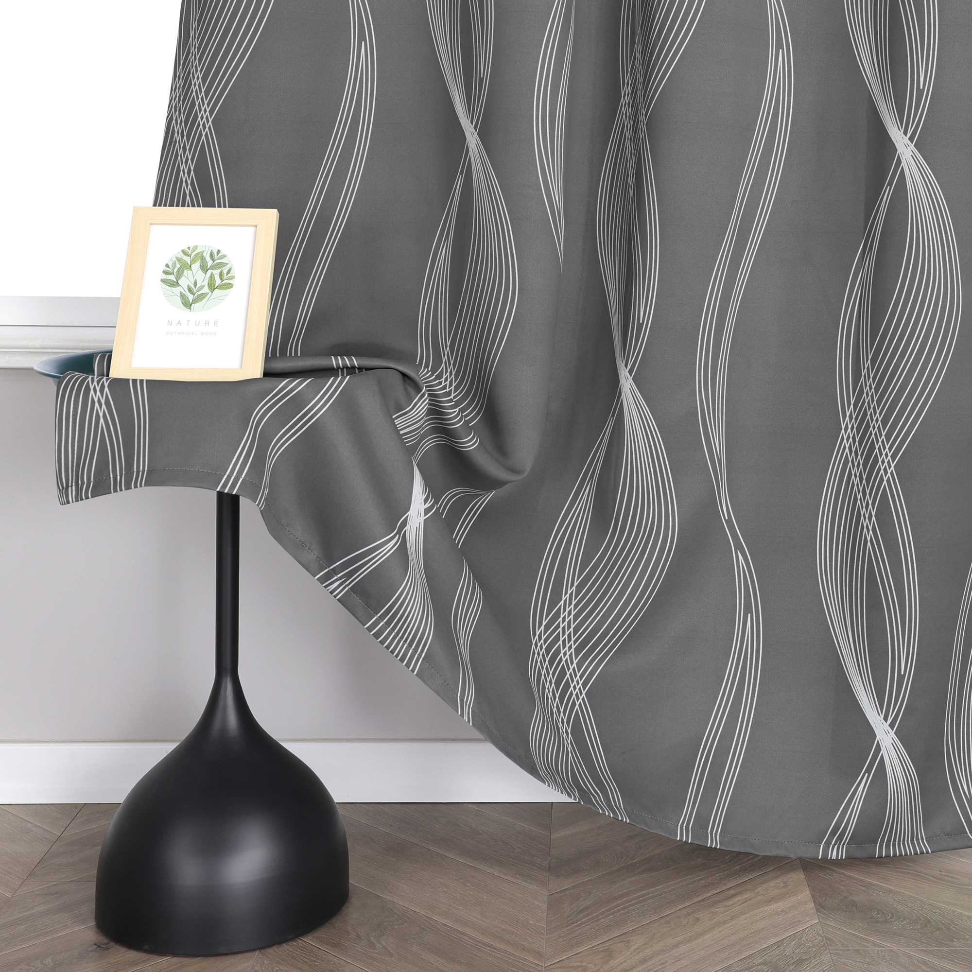 Verdunkelungsvorhänge Ösenschal Blickdichte Gardinen Modern Thermovorhang Wohnzimmer mit Wasserwellenmuster 1 Stück