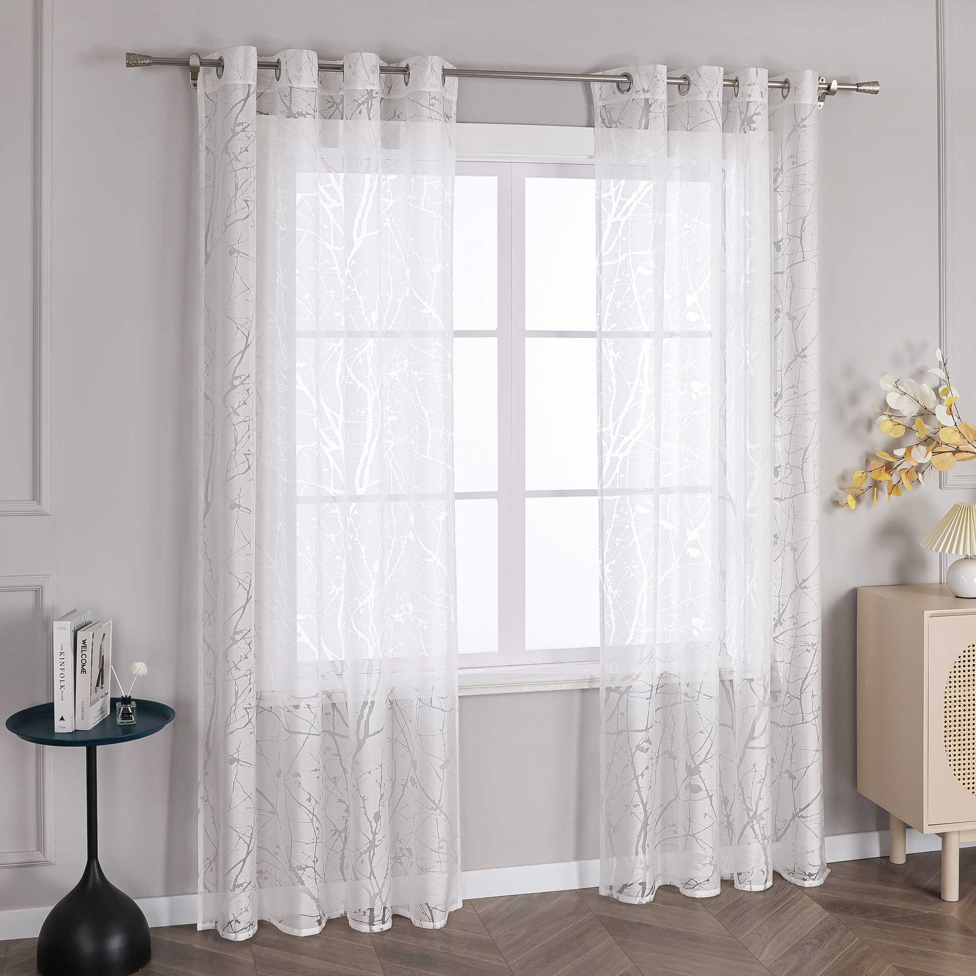 Transparente Vorhang mit Blumenmuster aus Polyester Lichtdurchlässig Wohnzimmer weiß 1 stück