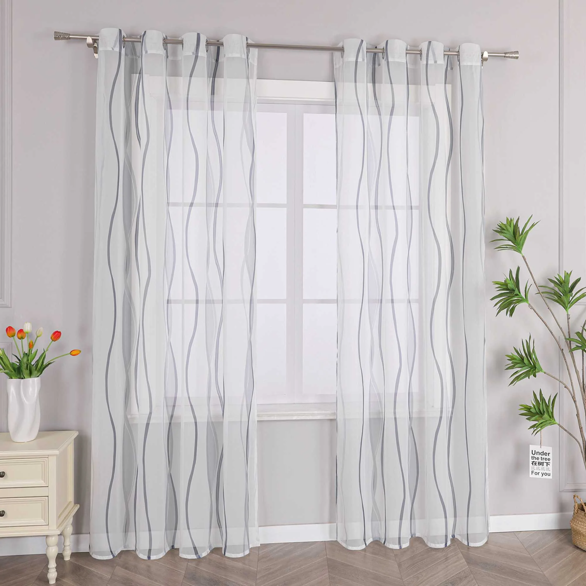 Vorhang Ösenschal mit bunten Wellenmustern Halbtransparent 1 stück