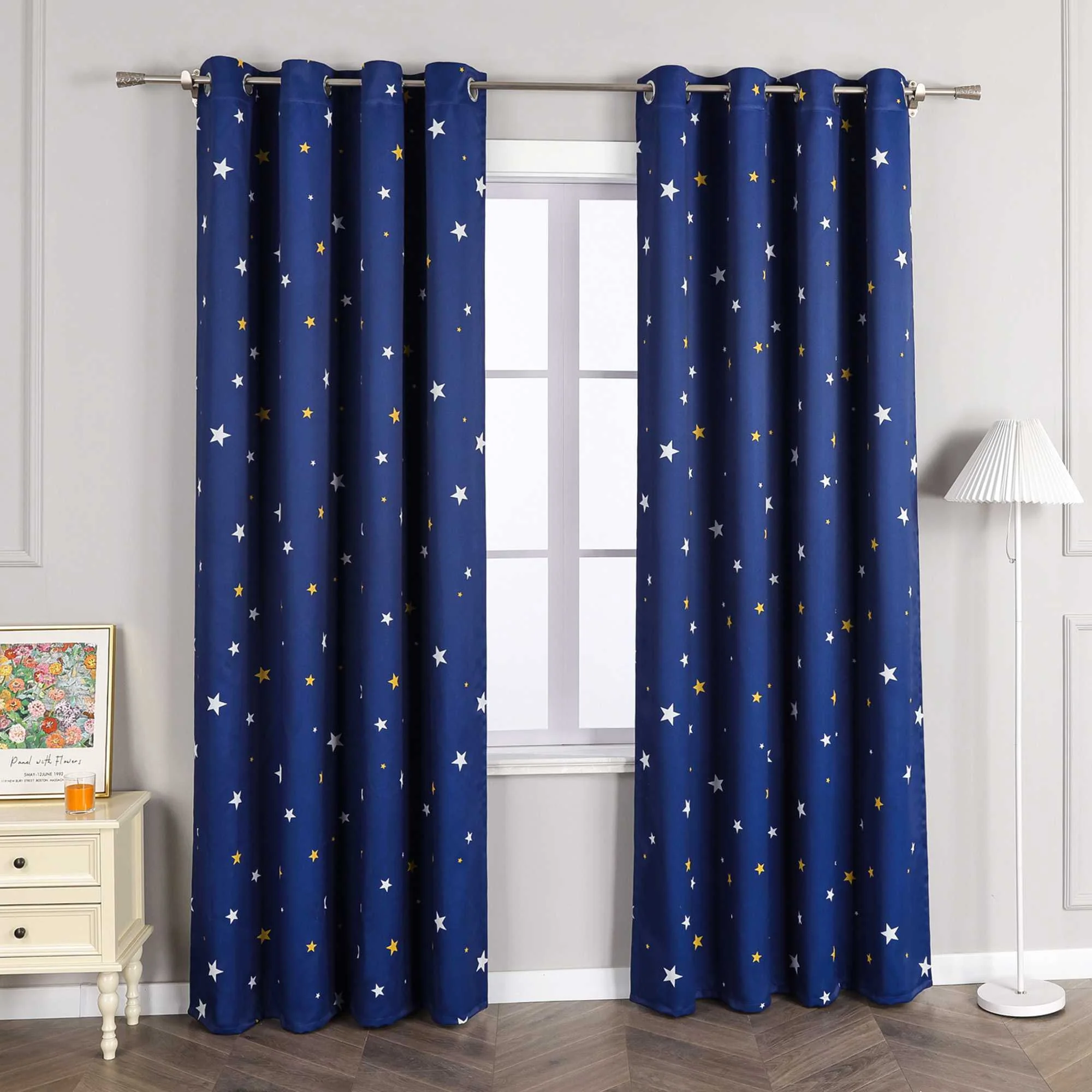 Verdunkelungsvorhänge Ösenschal Blickdicht mit Sternmuster Hitzeschutz schlafzimmer Thermovorhang