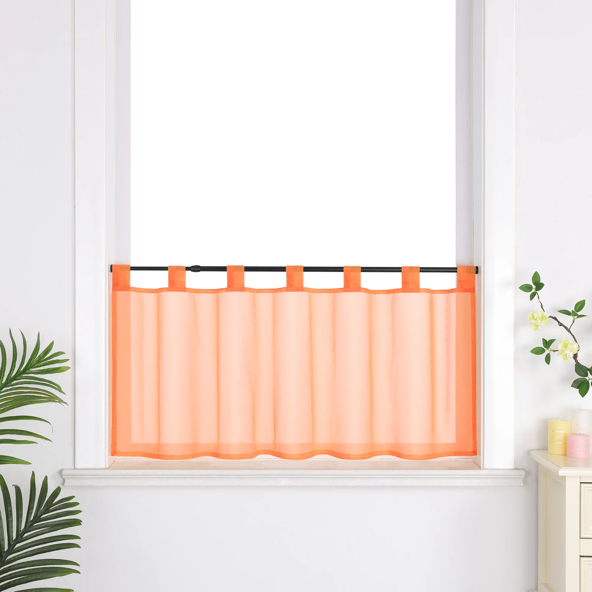 Scheibengardine unifarbend mit Schlaufen 100% Polyester