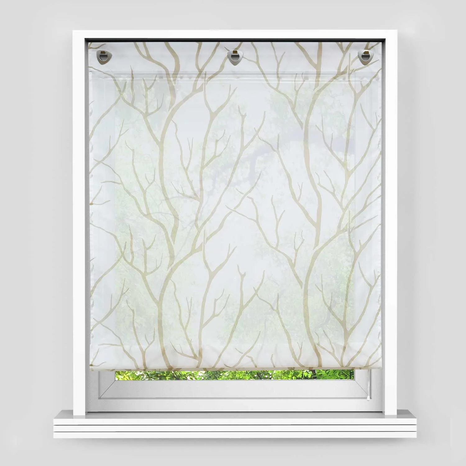 Rollos mit U-Haken halbtransparent Zweigmuster Lichtdurchlässig 1 Stück
