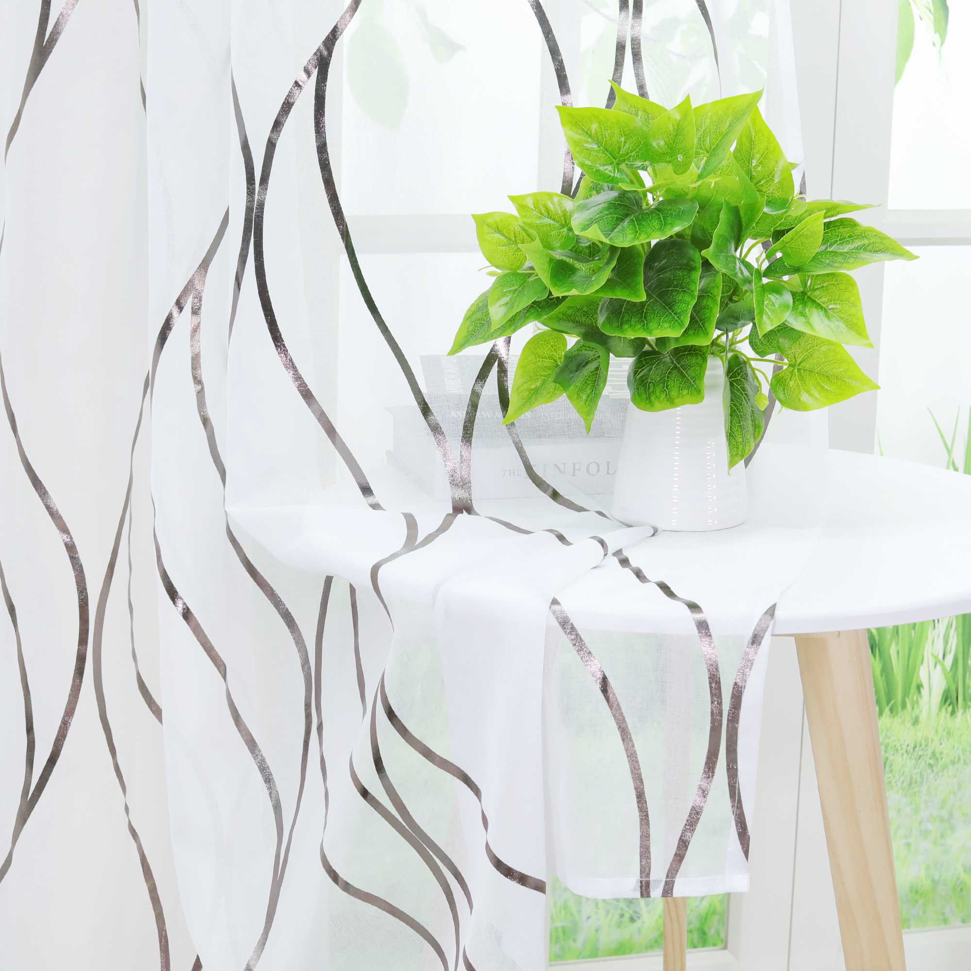 Transparenter Vorhang Ösenschal mit Wellenmuster lichtdurchlässig