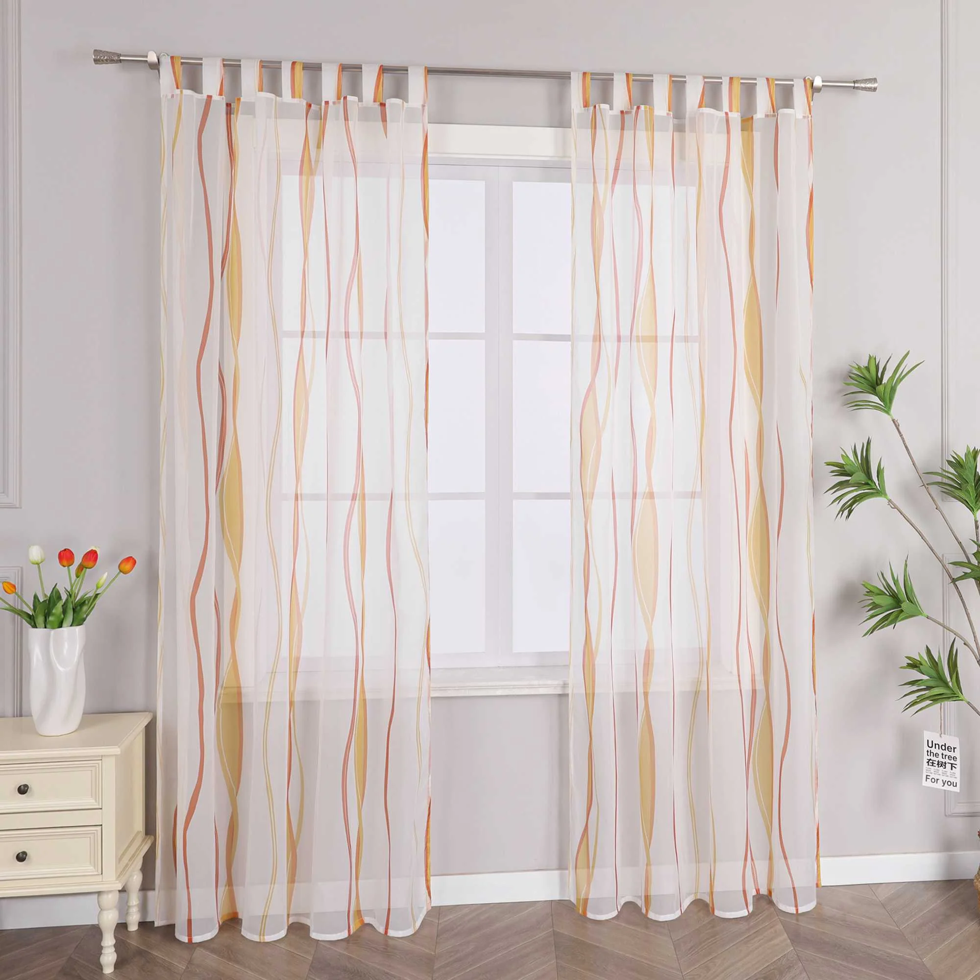 Vorhang Schlaufenschal aus Polyester mit bunten Wellenmustern tranparent 1 stück