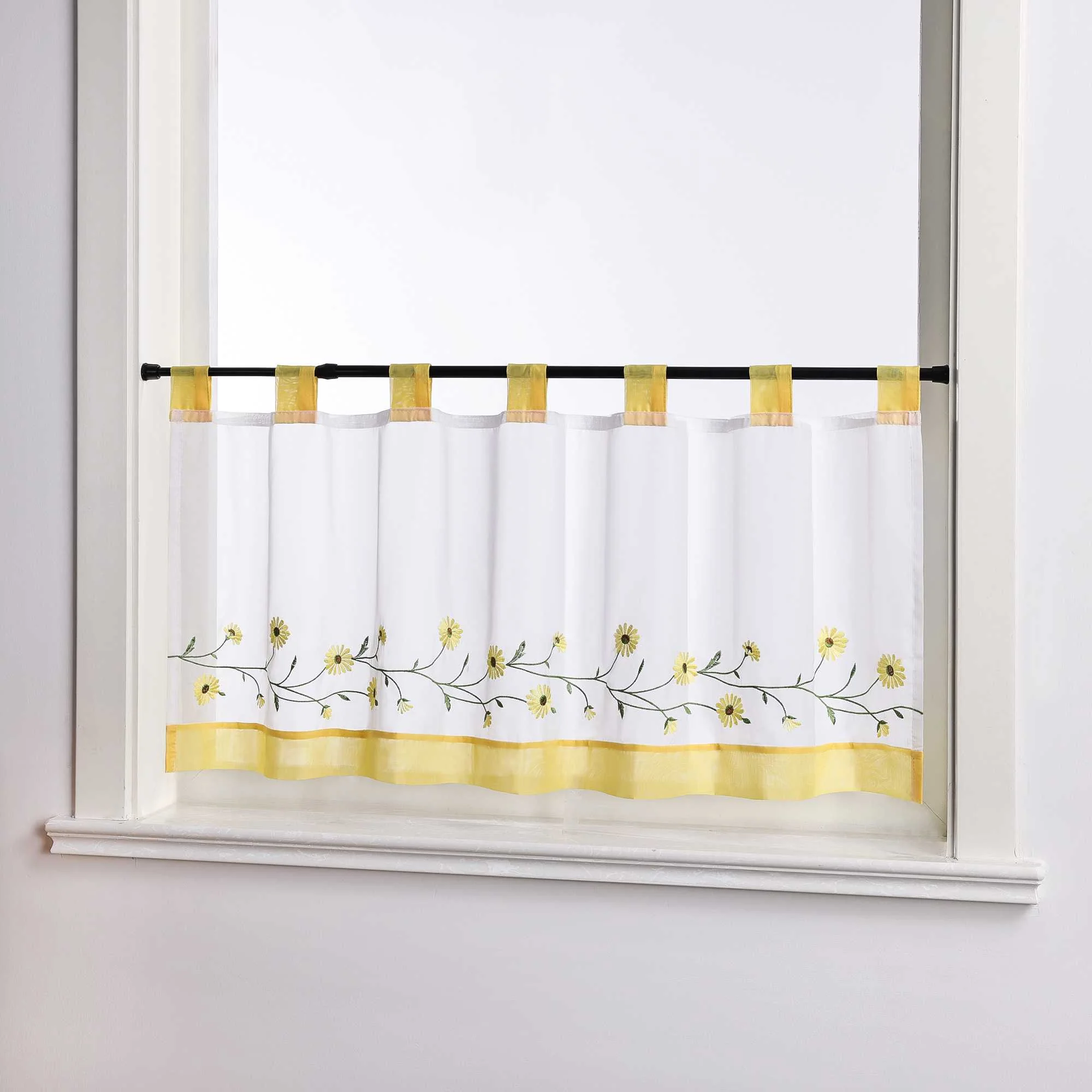 Scheibengardinen Bistrogardine Schlaufen Küche Gardinen Landhausstil Transparent Kurzstores mit kleiner Gänseblümchen-Stickerei