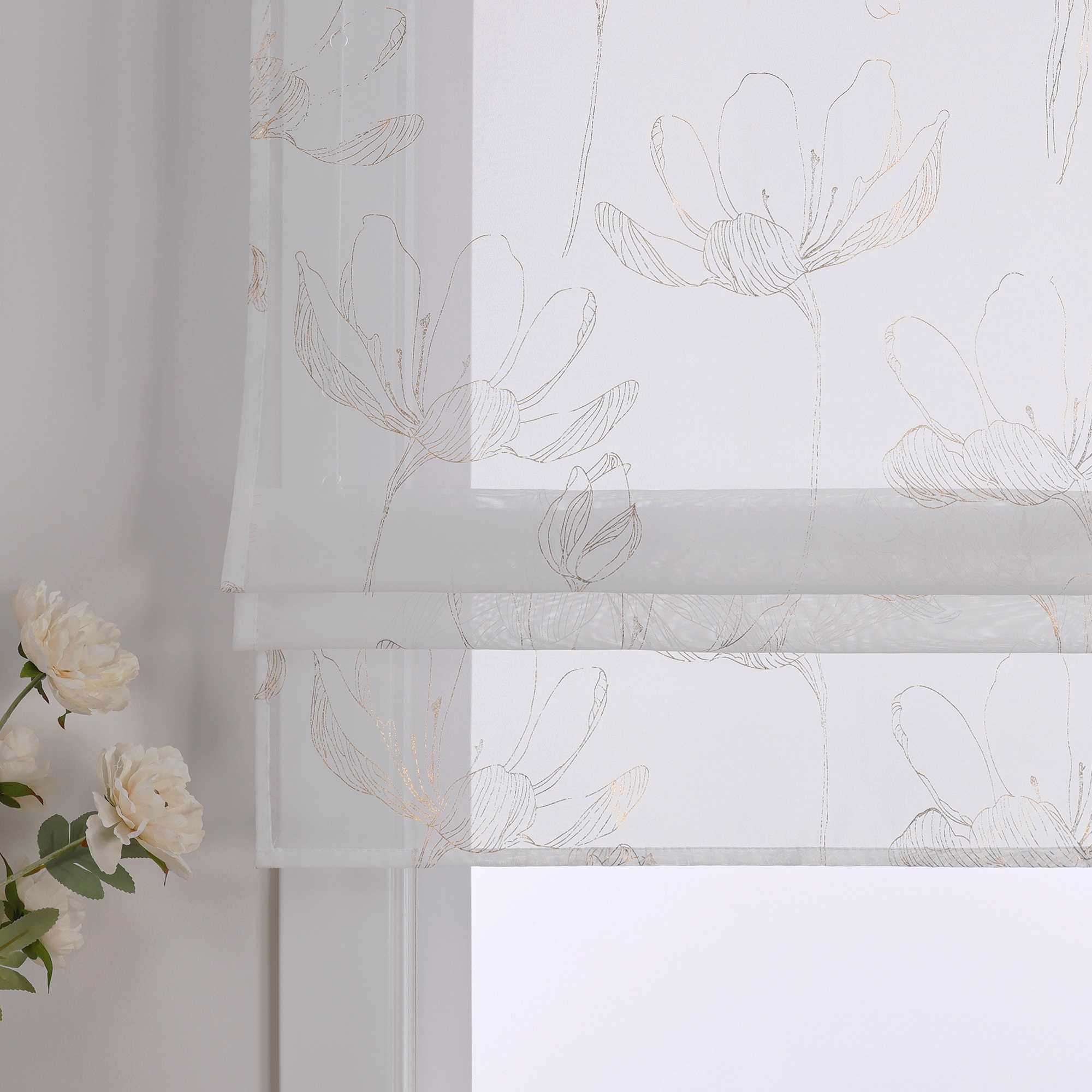 Transparente Raffrollo mit Lotusmuster und Klettband