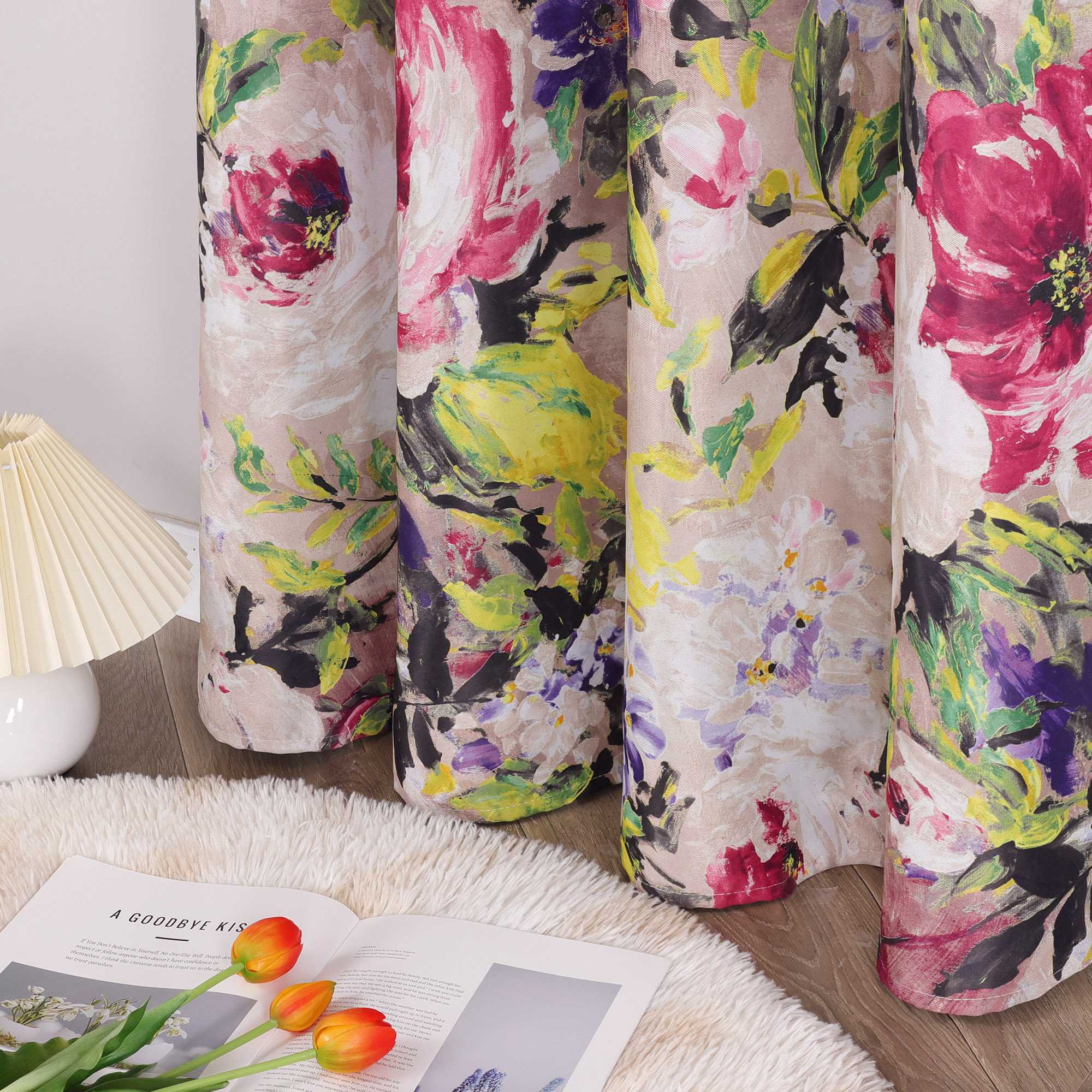 Verdunkelungsvorhänge Blickdichte Gardinen mit Ösen Thermovorhang mit Ölgemälde-Pfingstrosen Schlafzimmer Wohnzimmer 1 Stück