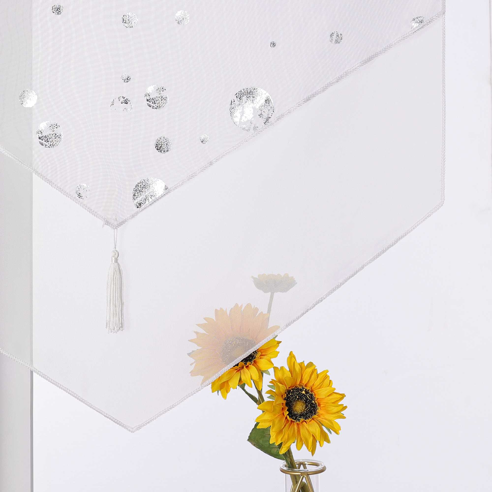 Scheibengardine Bistrogardine mit Glänz Kreise Voile Küche Gardinen durch Stangendurchzug Transparent 1 Stück