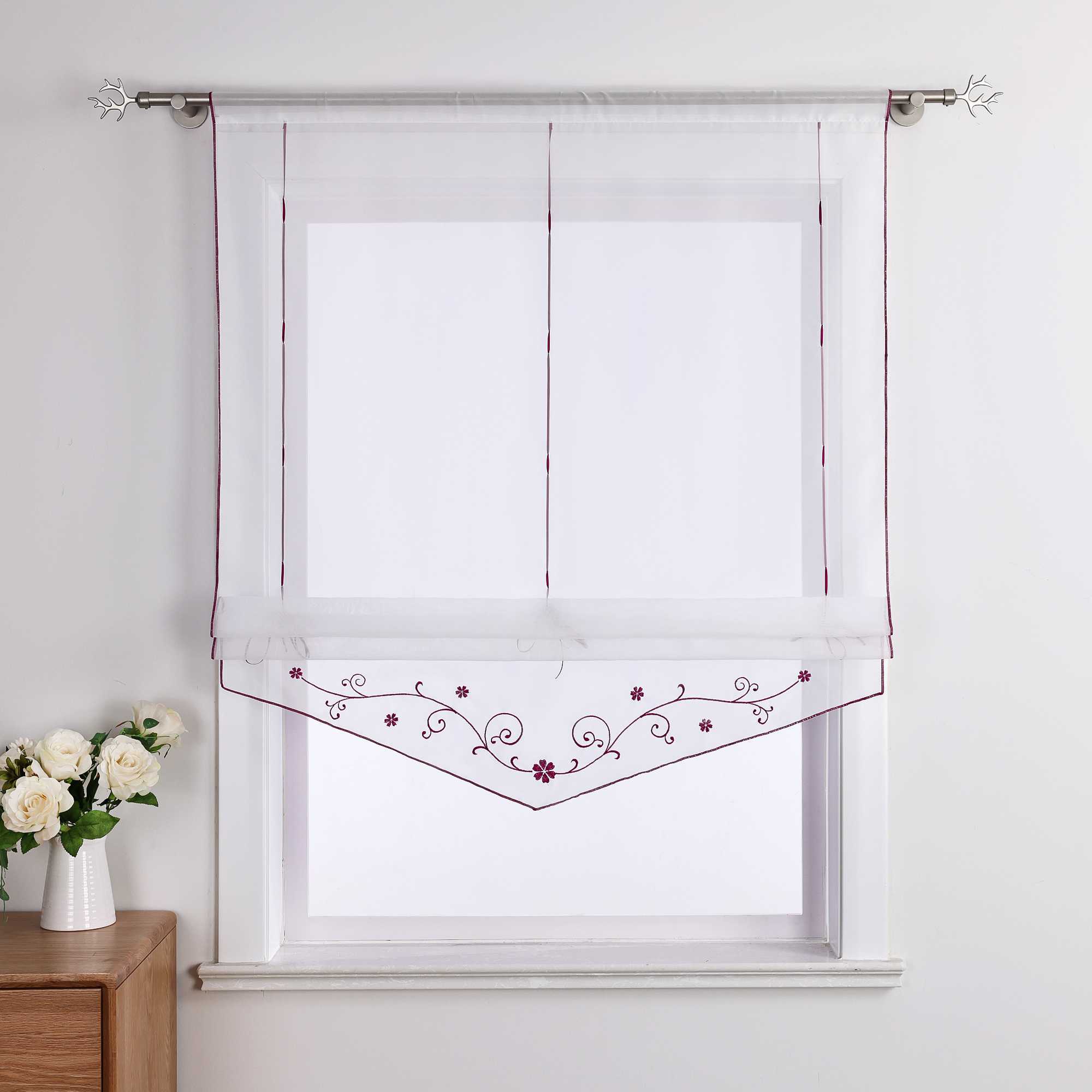 Raffrollo durch Strangendurchzug mit Blumenmuster Modern Transparent 1 Stück