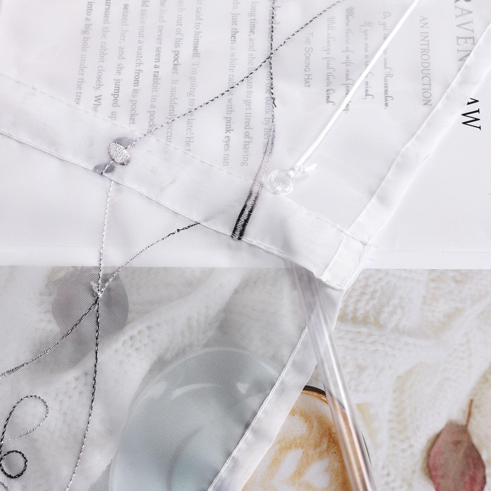 Raffrollo mit Schlaufen Voile Raffgardinen Modern Bestickt Vorhänge Bändchenrollo mit Linienmuster-Stickerei Transparent Weiß 1 Stück