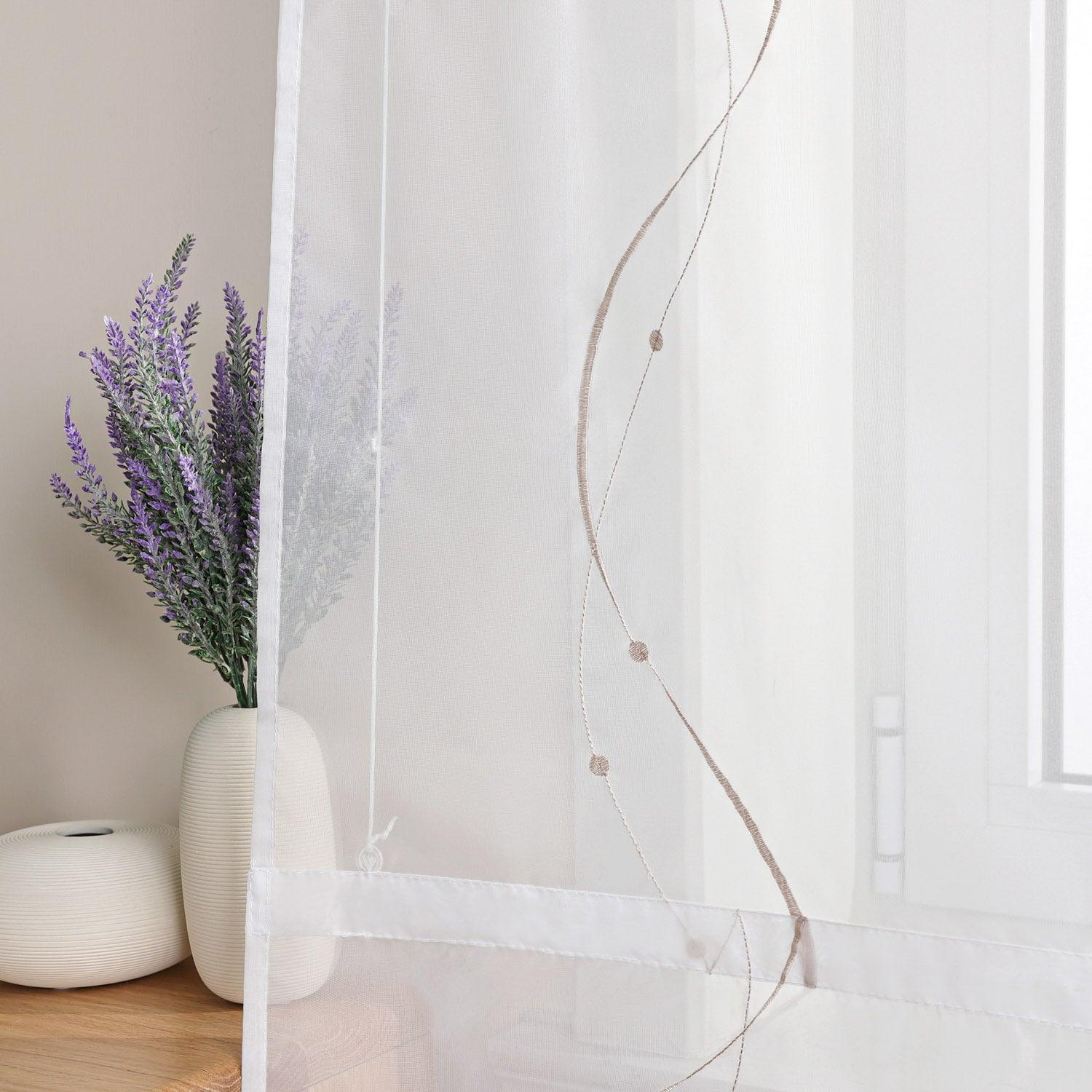 Raffrollo mit Klettband Küche Gardinen Raffgardinen Voile Bändchenrollo mit Wellenperlenmuster Stickerei Transparent 1 Stück