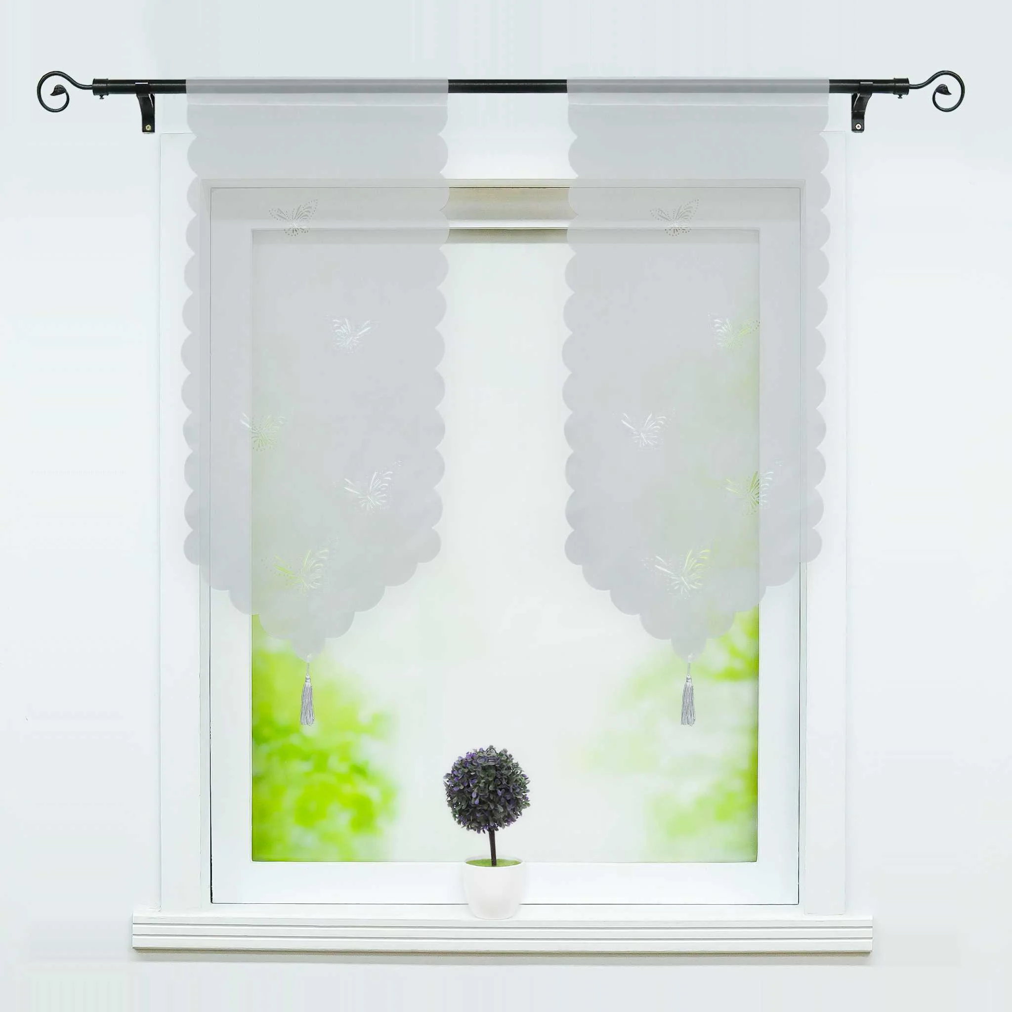 Transparente Scheibengardine mit Schmetterlingsdesign Dreiecksabschluss 1 Stück