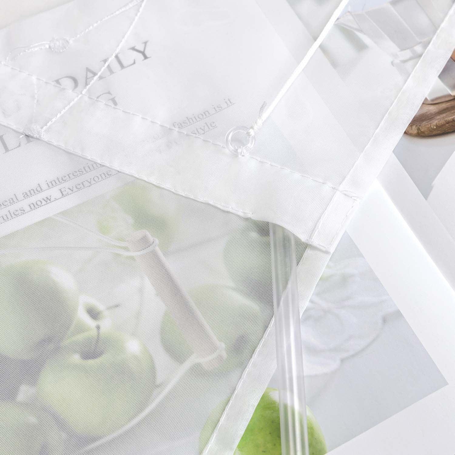 Raffrollo mit Klettband Küche Gardinen Raffgardinen Voile Bändchenrollo mit Wellenperlenmuster Stickerei Transparent 1 Stück