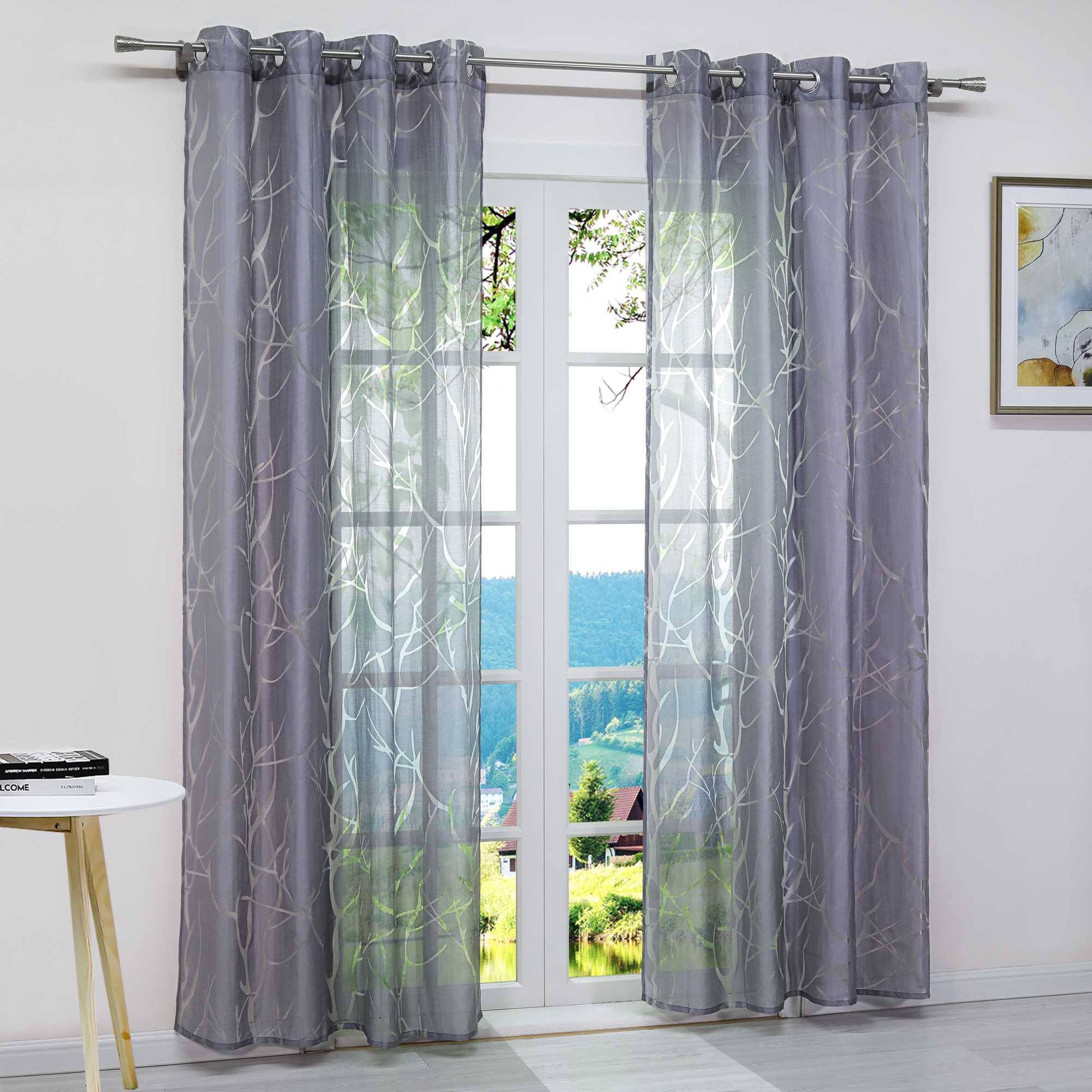 Transparenter Vorhang mit grobes Zweigmuster leicht Schutzfunktion Lichtdurchlässigkeit Gartenstil 1 Stück