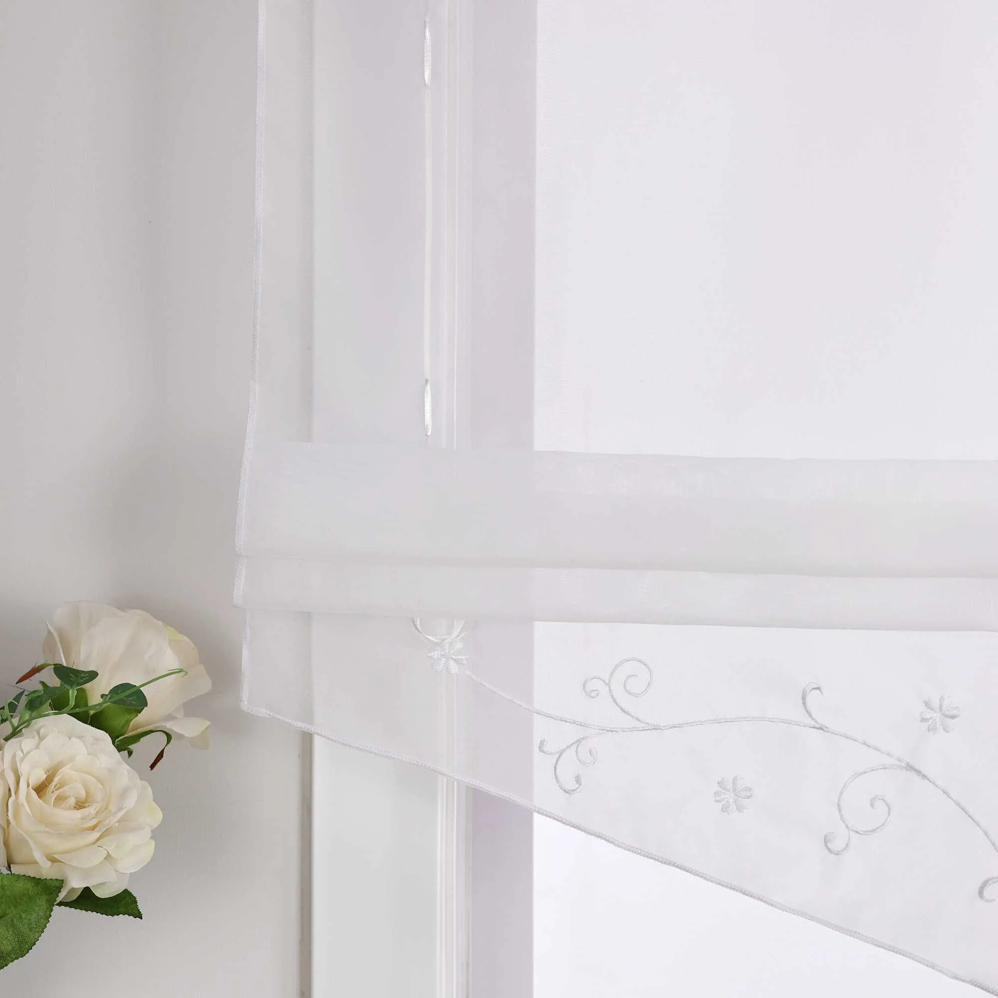 Raffrollo durch Strangendurchzug mit Blumenmuster Modern Transparent 1 Stück