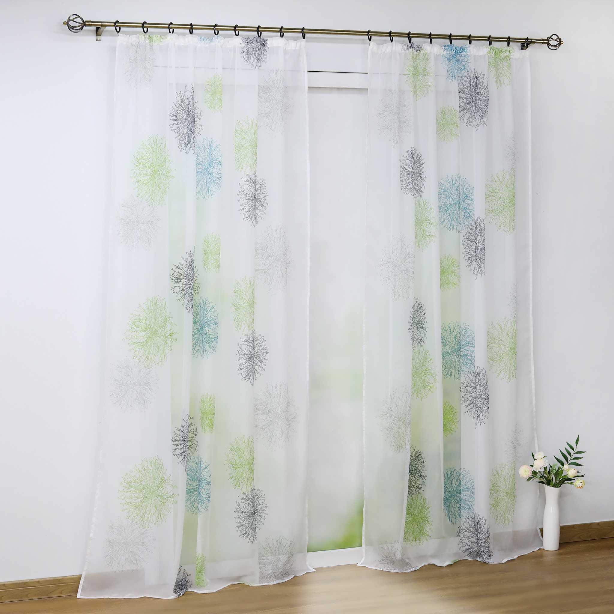Voile-Vorhang Kräuselbandschal Transparente mit Blumenmuster leichte Schutzfunktion 1 Stück