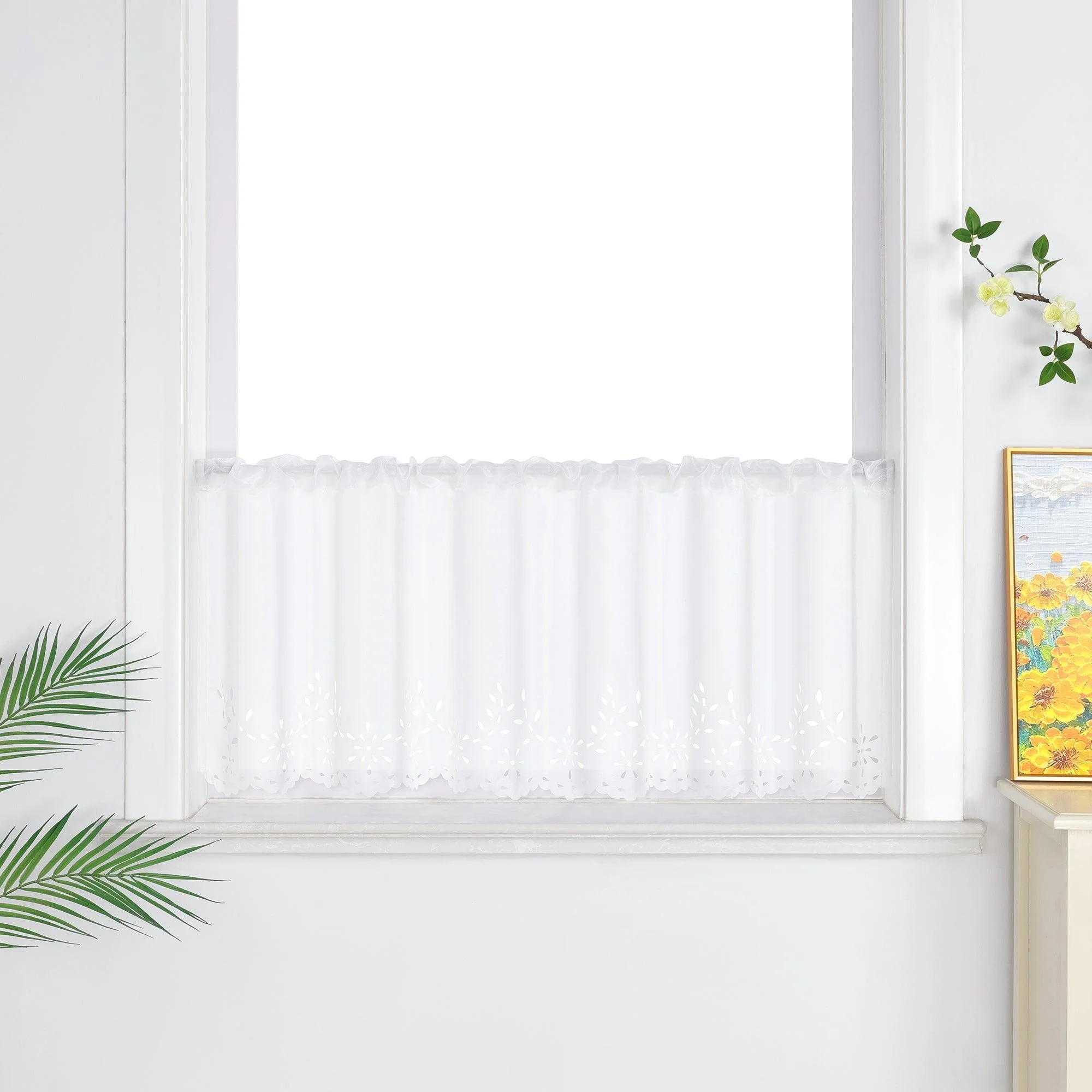 Scheibengardine mit Lochmuster Küchengardinen Kurz Voile Bistrogardine