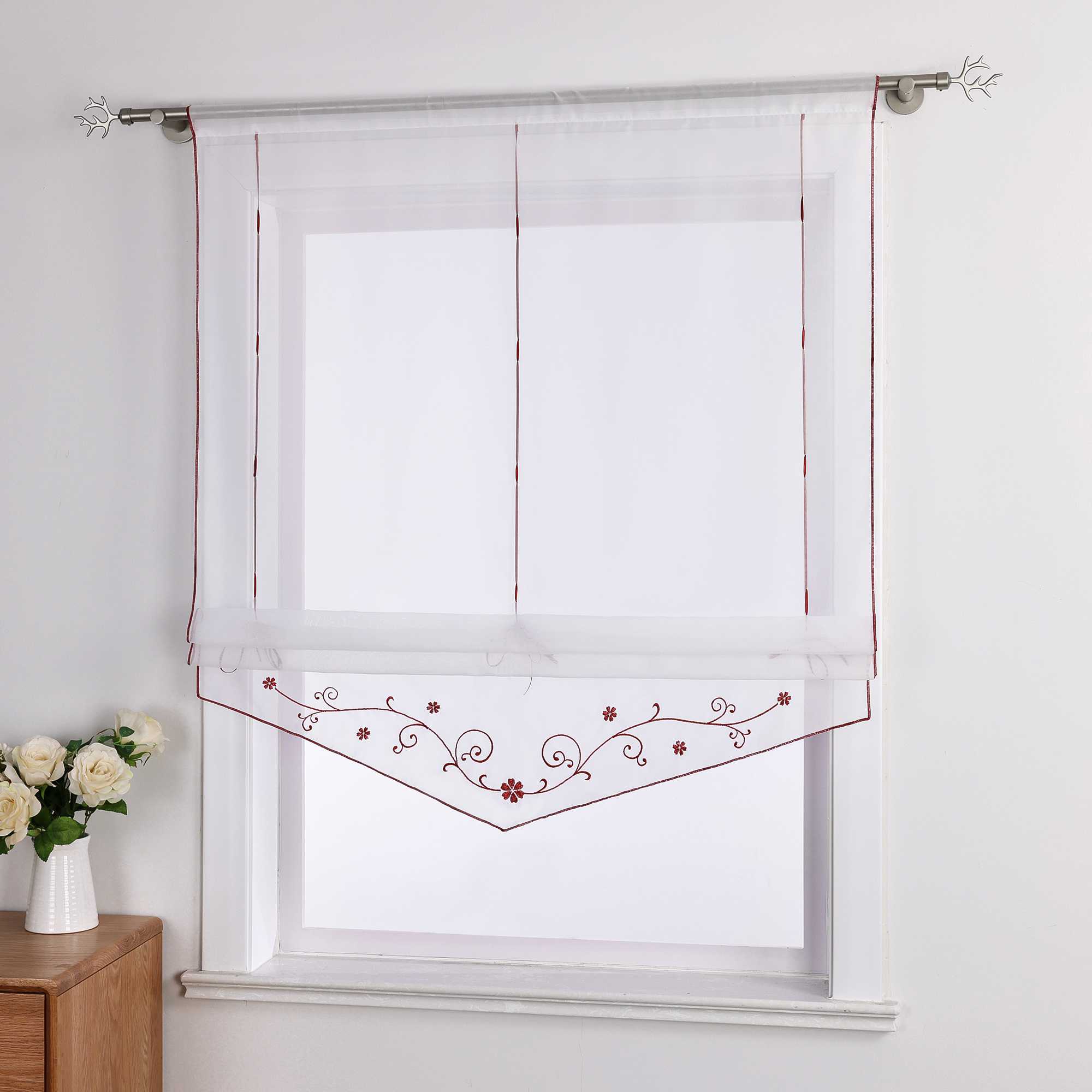 Raffrollo durch Strangendurchzug mit Blumenmuster Modern Transparent 1 Stück