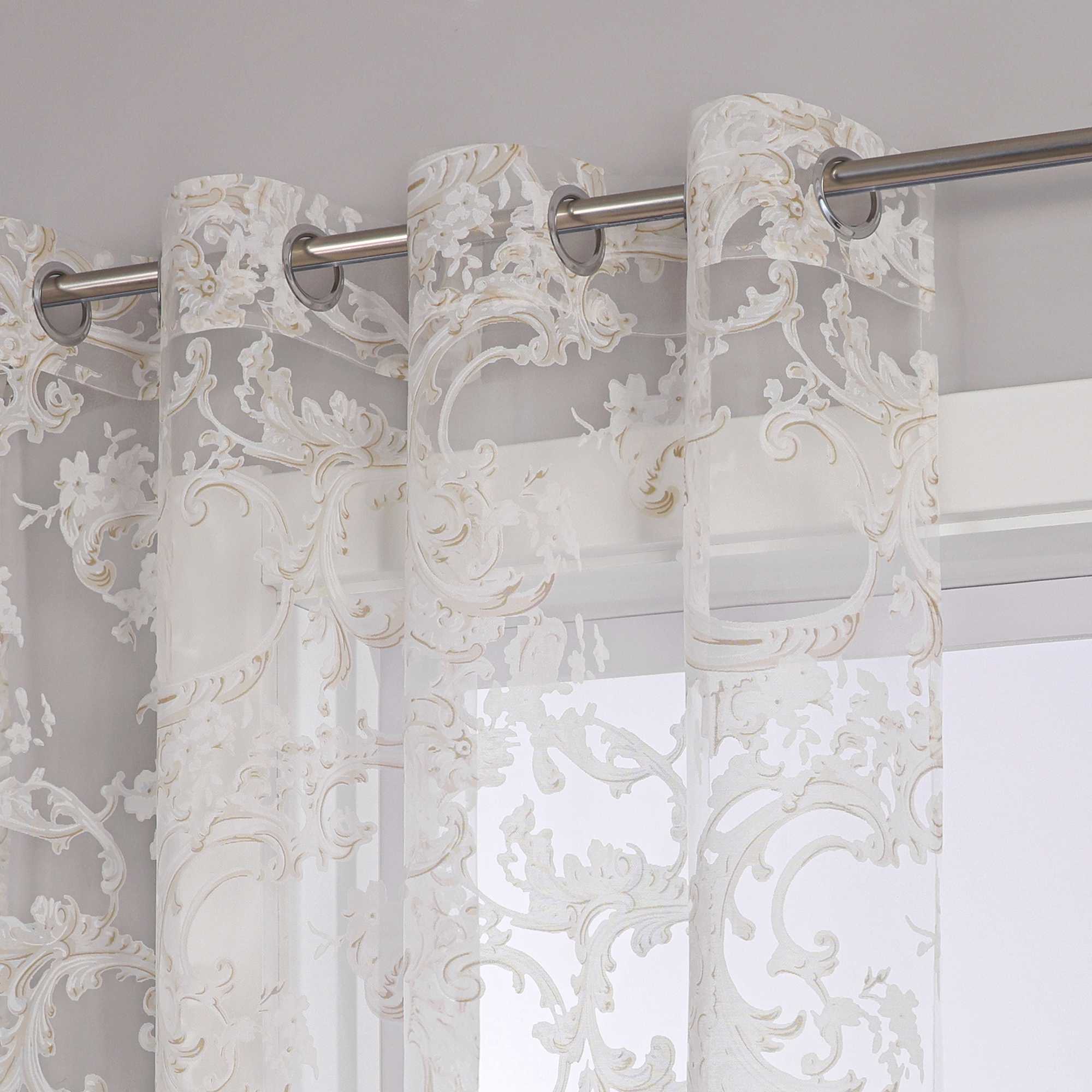 Eleganter Ösenschal mit Phönixblütenmuster | Transparente Voile Gardine für Schlafzimmer und Wohnzimmer