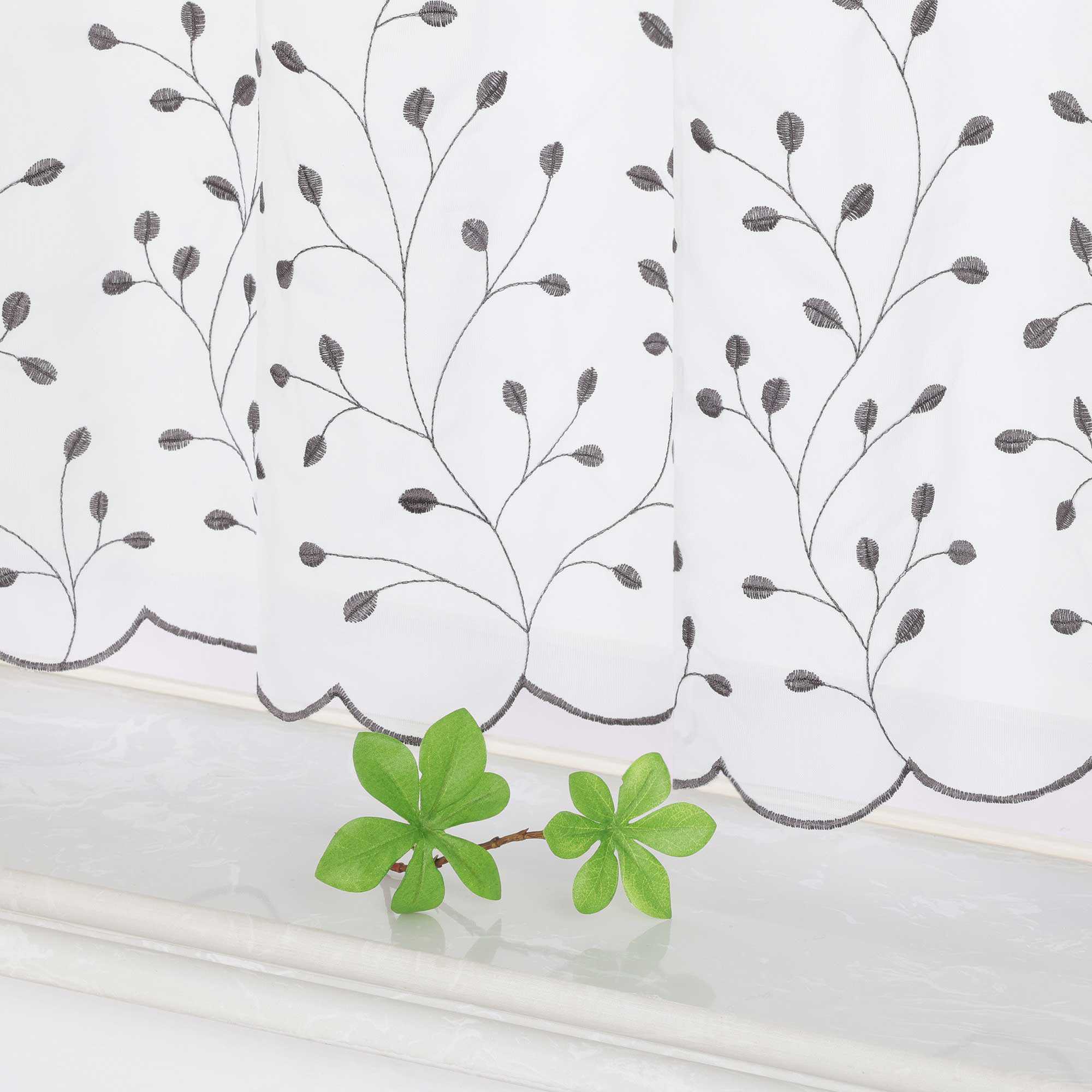 Scheibengardine mit Blumenstickerei Modern Voile Bistrogardine mit Lochleiste Unifarbige Kurzstores Landhausstil Transparent 1 Stück