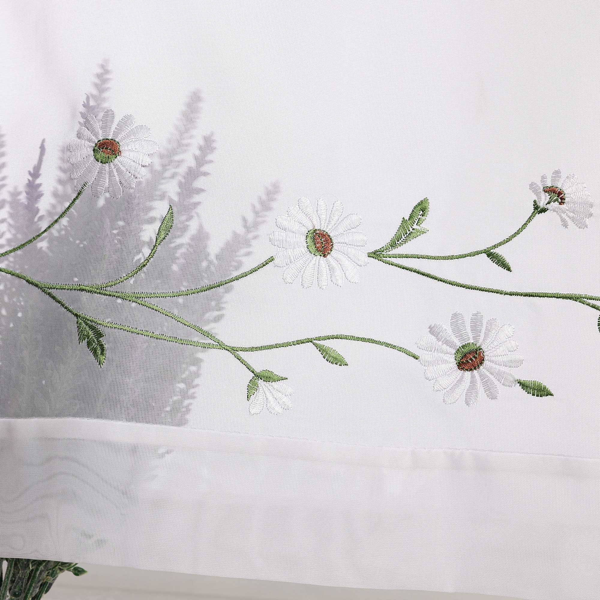 Scheibengardinen Bistrogardine Schlaufen Küche Gardinen Landhausstil Transparent Kurzstores mit kleiner Gänseblümchen-Stickerei