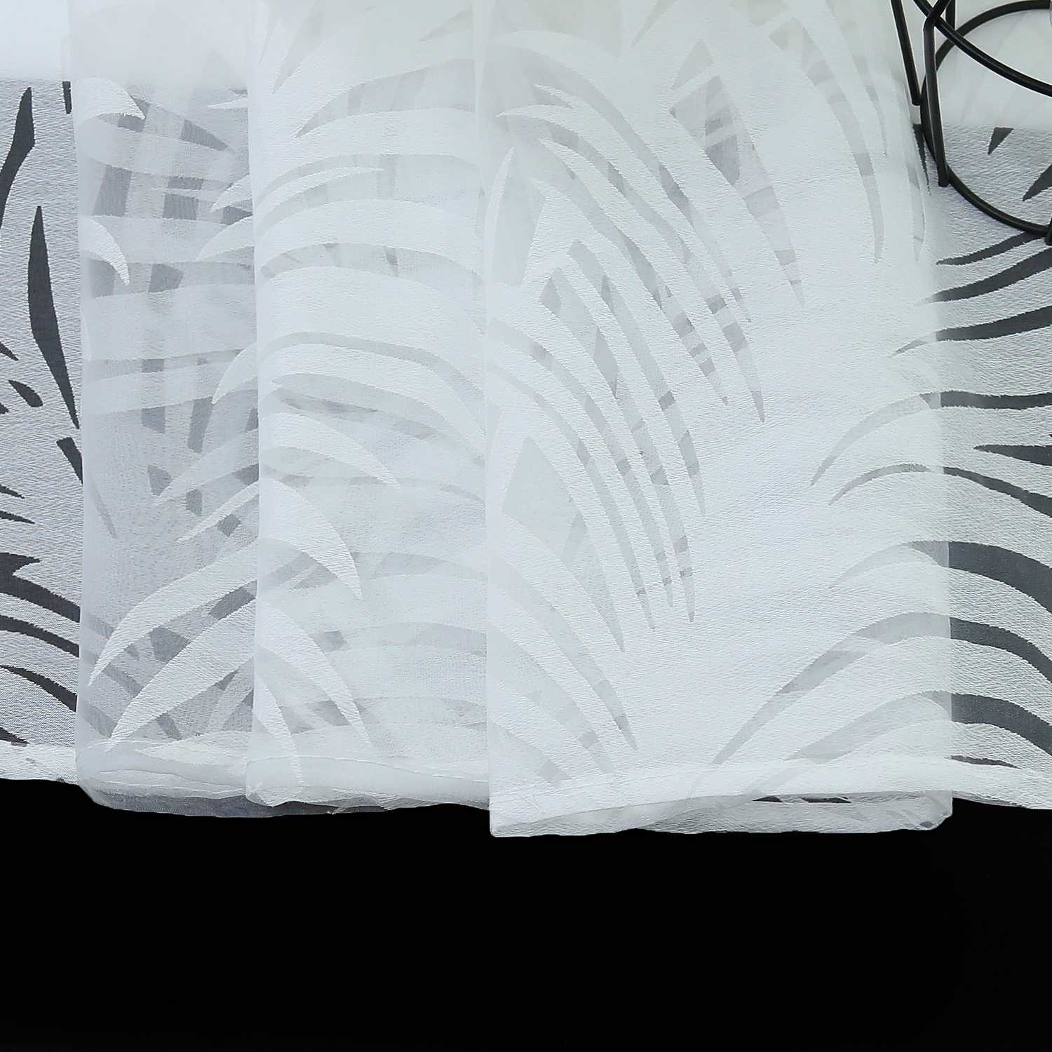 Voile Gardine in Ausbrenner mit Blätter Muster transparenter Vorhang Unifarbiges Schals Wohnzimmer Fensterschal 1 Stück