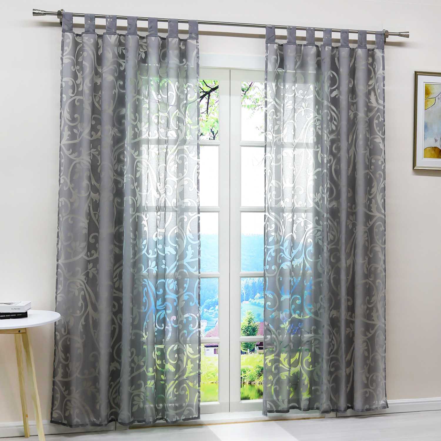 Eleganter transparenter Vorhang mit floralem Muster lichtdurchlässiger Fensterschal für Wohnzimmer 1 Stück