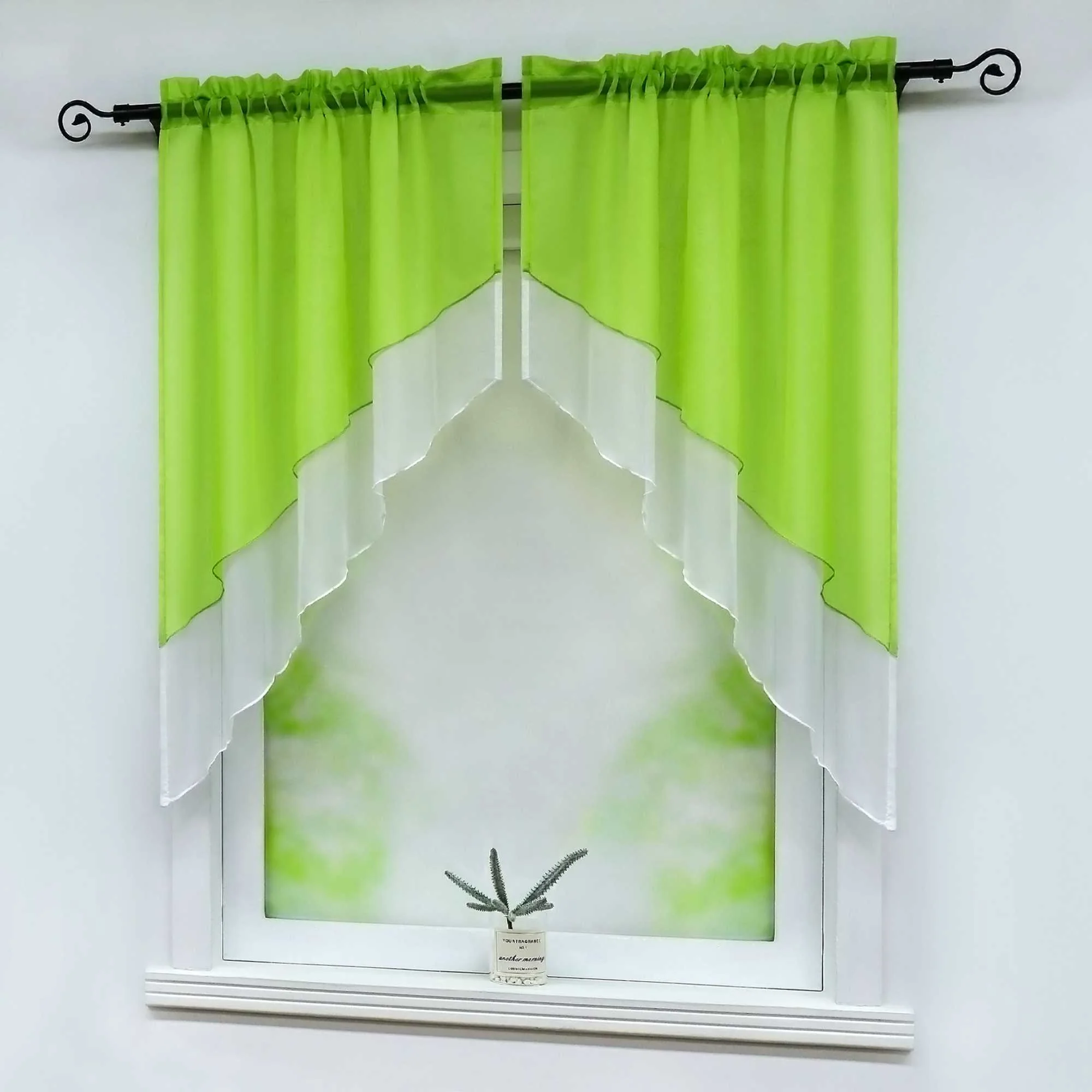 Delien Zweifarbige Fensterdekoration vloants Kurz Gardine 2er-Pack