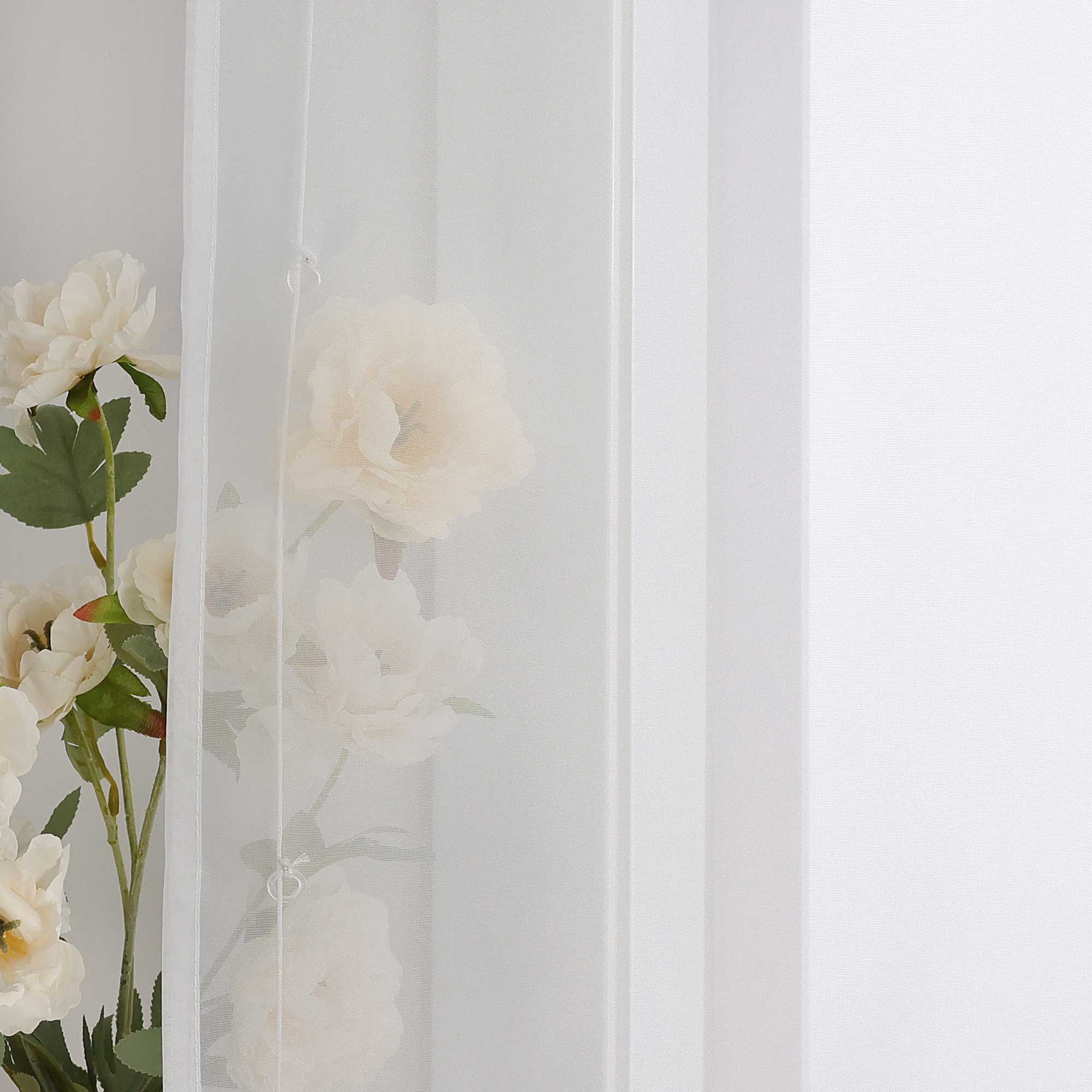 Raffrollo Voile Raffgardinen mit Schlaufen Küche Fenster Vorhänge mit Blumenmuster Stickerei Transparent Weiß 1 Stück