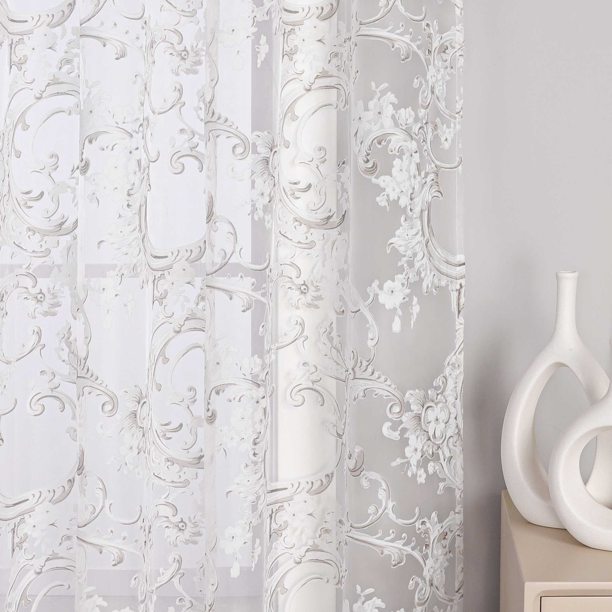 Eleganter Ösenschal mit Phönixblütenmuster | Transparente Voile Gardine für Schlafzimmer und Wohnzimmer