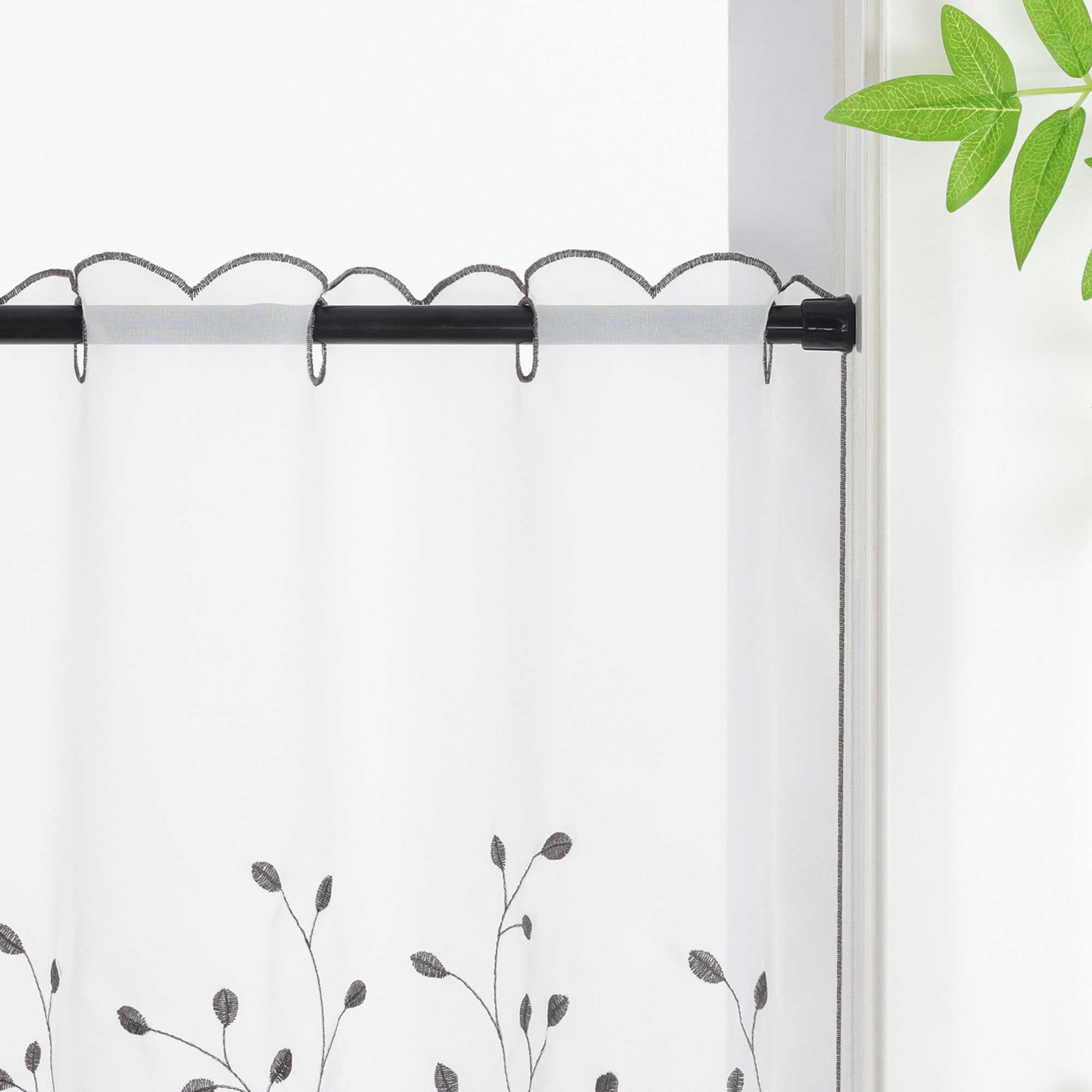 Scheibengardine mit Blumenstickerei Modern Voile Bistrogardine mit Lochleiste Unifarbige Kurzstores Landhausstil Transparent 1 Stück