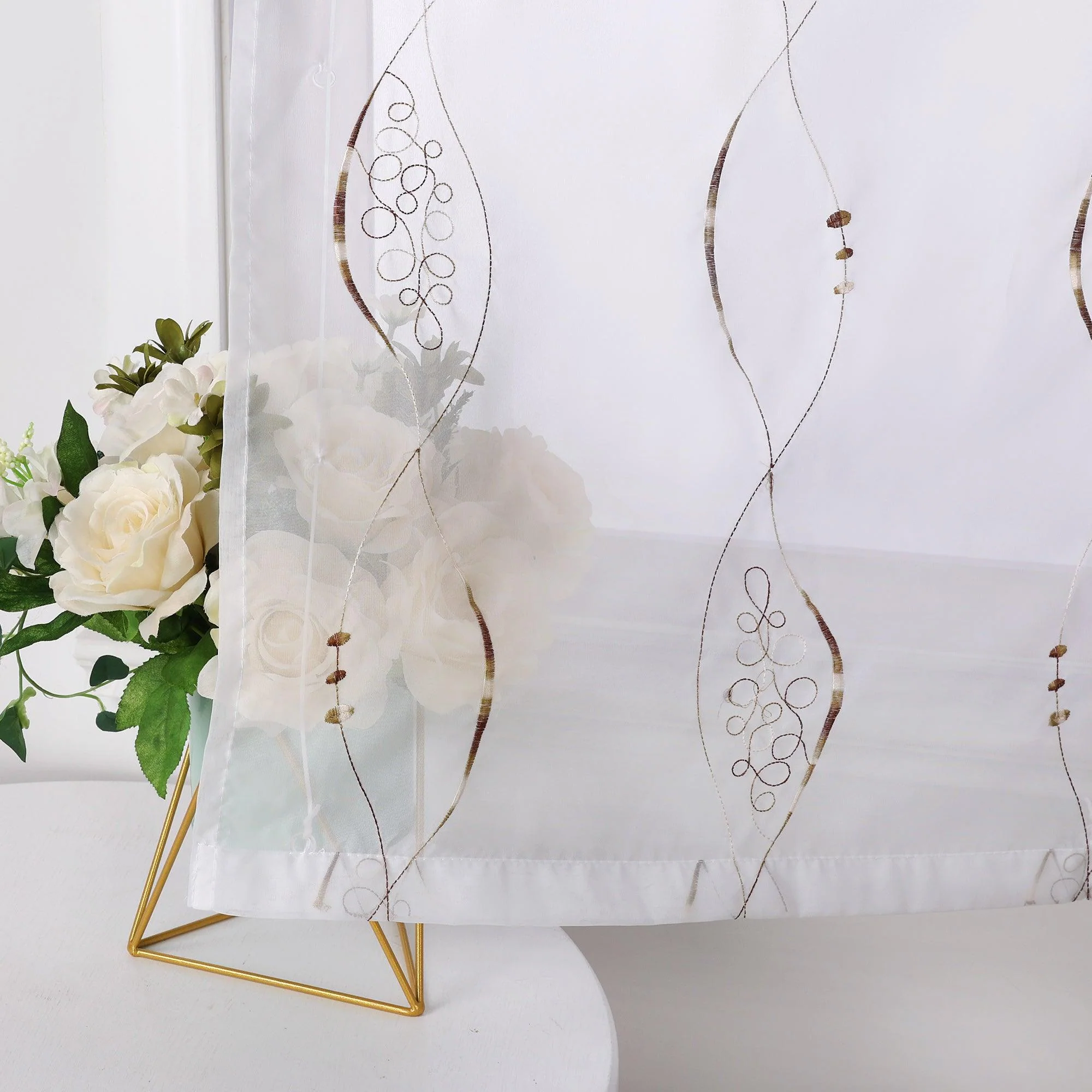 Raffrollo ohne Bohren Ösenrollo mit U Haken Bestickt Raffgardine Küche Gardinen mit Stickerei Transparent